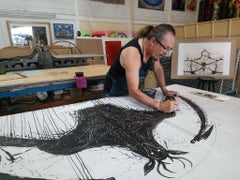 Jose Bedia Original signiert 2019 groß 46x78in Holzschnitt Serigraphie kubanischer Künstler