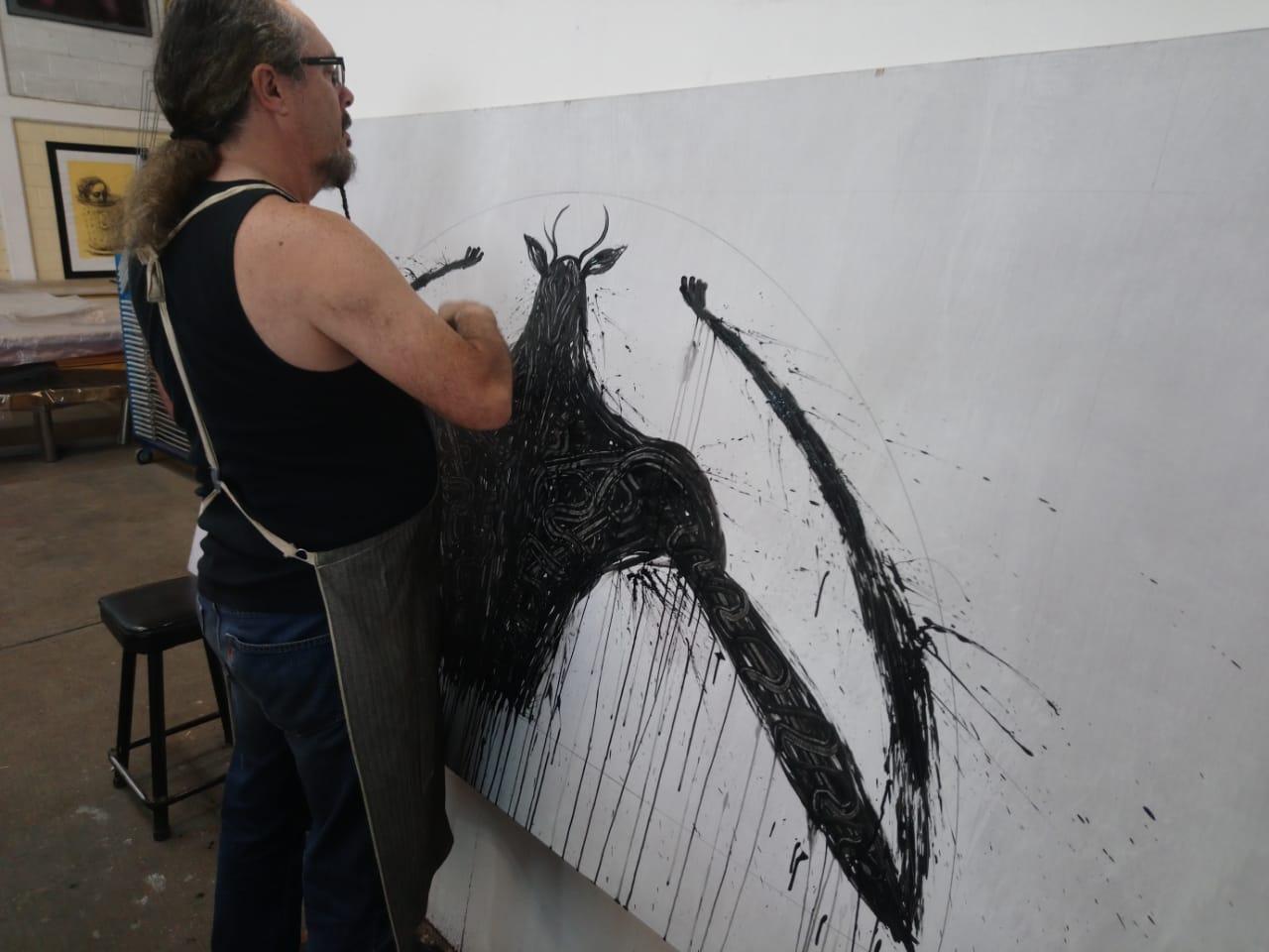 Jose Bedia artista cubano 2019 gran xilografía firmada a mano 46x78in en venta 5