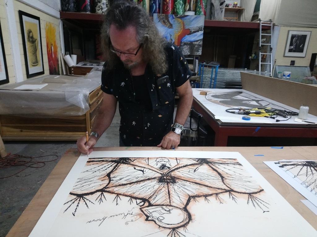 Jose Bedia, „Nkunia Brava“, 2019, Radierung, 25,4x33.7 in im Angebot 1
