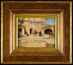 Antique Saying goodbye to the friar in the monastery, Spanish costumbrist scene painting