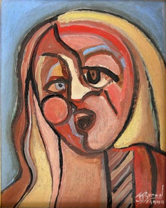 Jose Bernal 1947 Pittura astratta a olio su tela "Cantante d'opera"