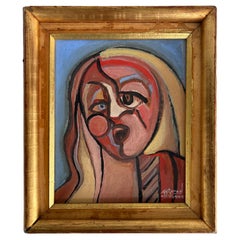 Jose Bernal 1947 Pittura astratta a olio su tela "Cantante d'opera"
