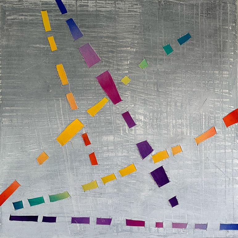 Dream Weaver, colorful woven canvas triptych - Painting by Jose Castro
