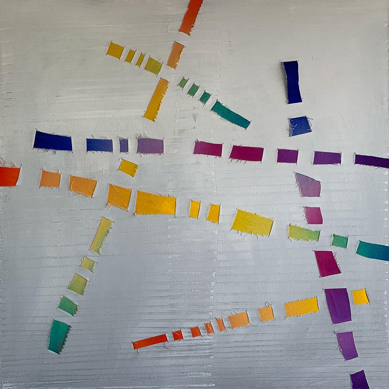 Dream Weaver, colorful woven canvas triptych - Abstract Painting by Jose Castro