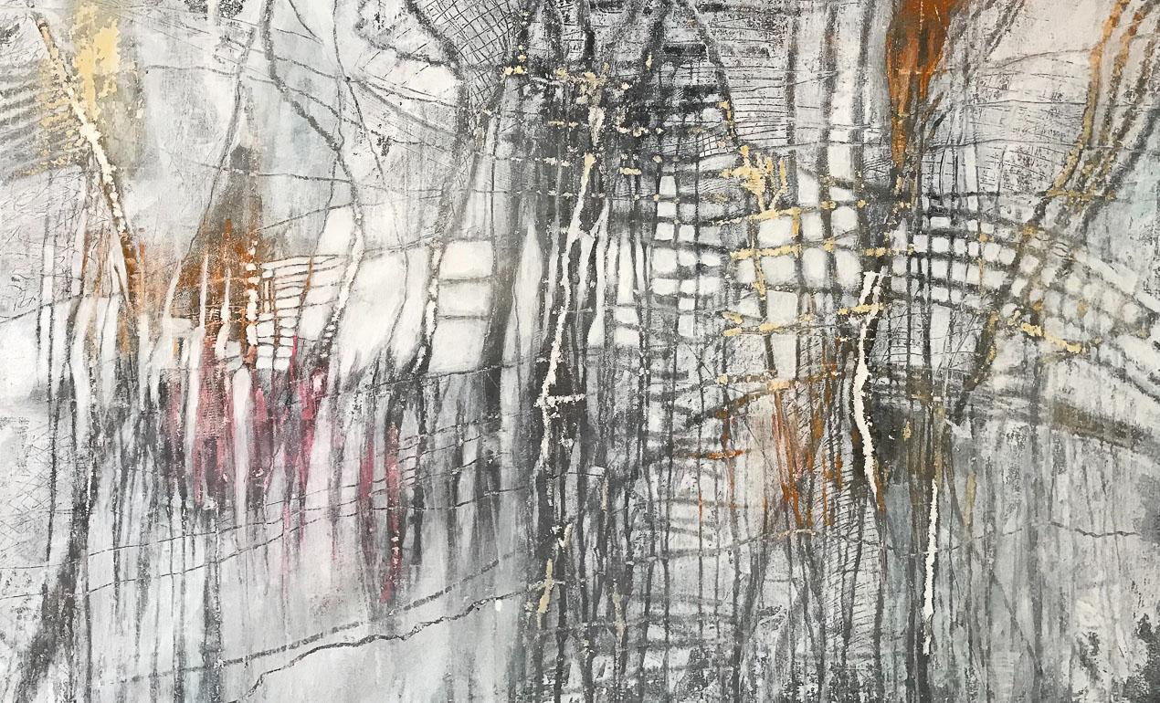 Jose Castro Abstract Painting – Mindscape 2018 Grau und Weiß 32 X 52