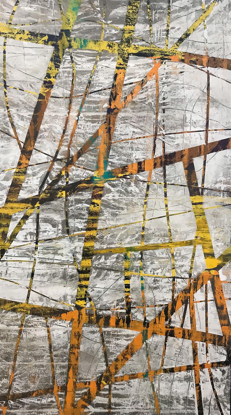 The Web-42 X74 Beige and grey - Painting by Jose Castro