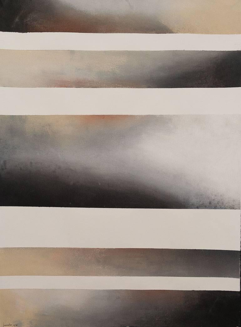 Abstract Painting di Jose Castro - Venetian Shade- 30 X 22 Beige e grigi su carta d'archivio