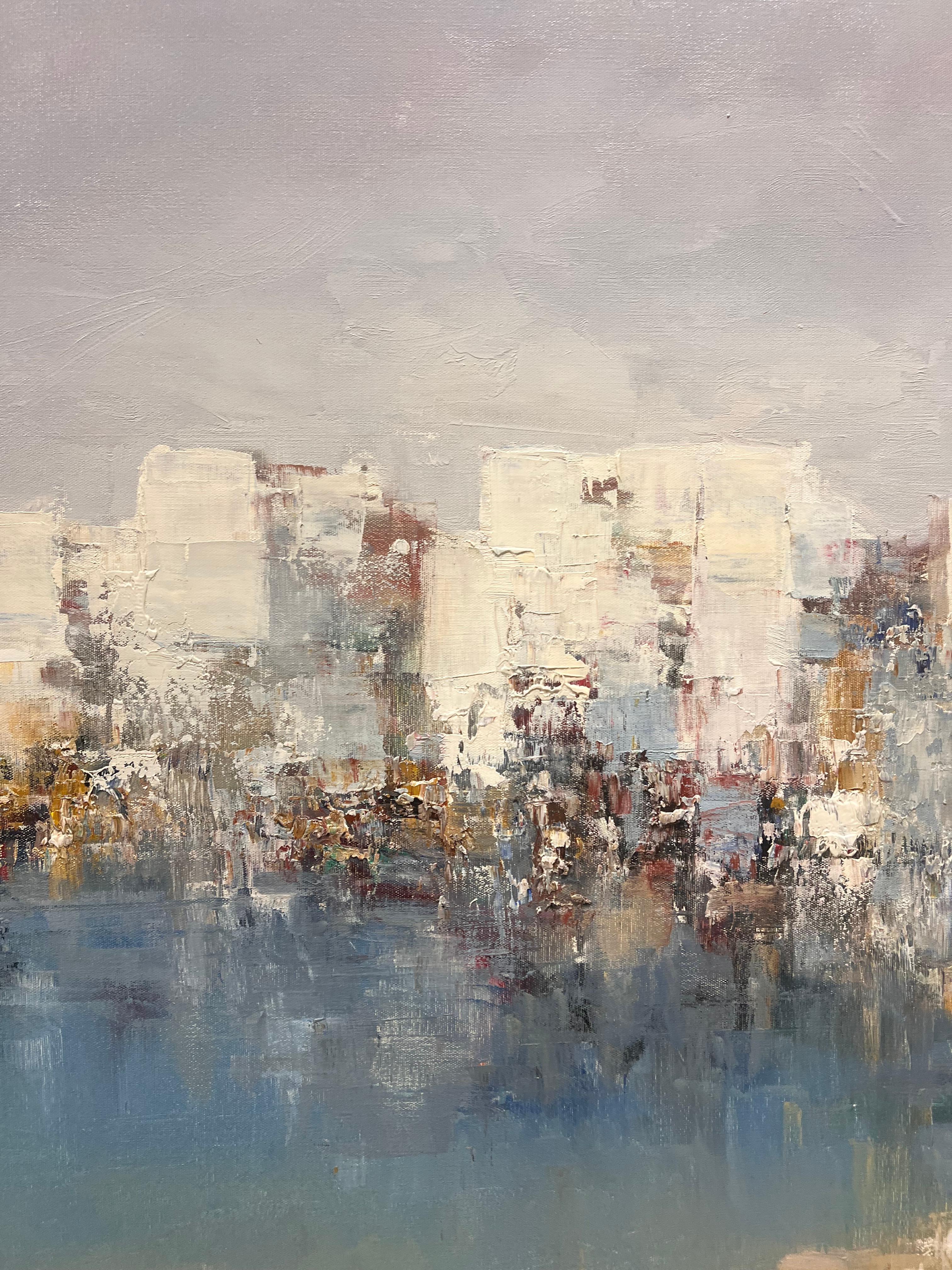 City by the Sea - Abstract Expressionist Painting by Jose Cortes