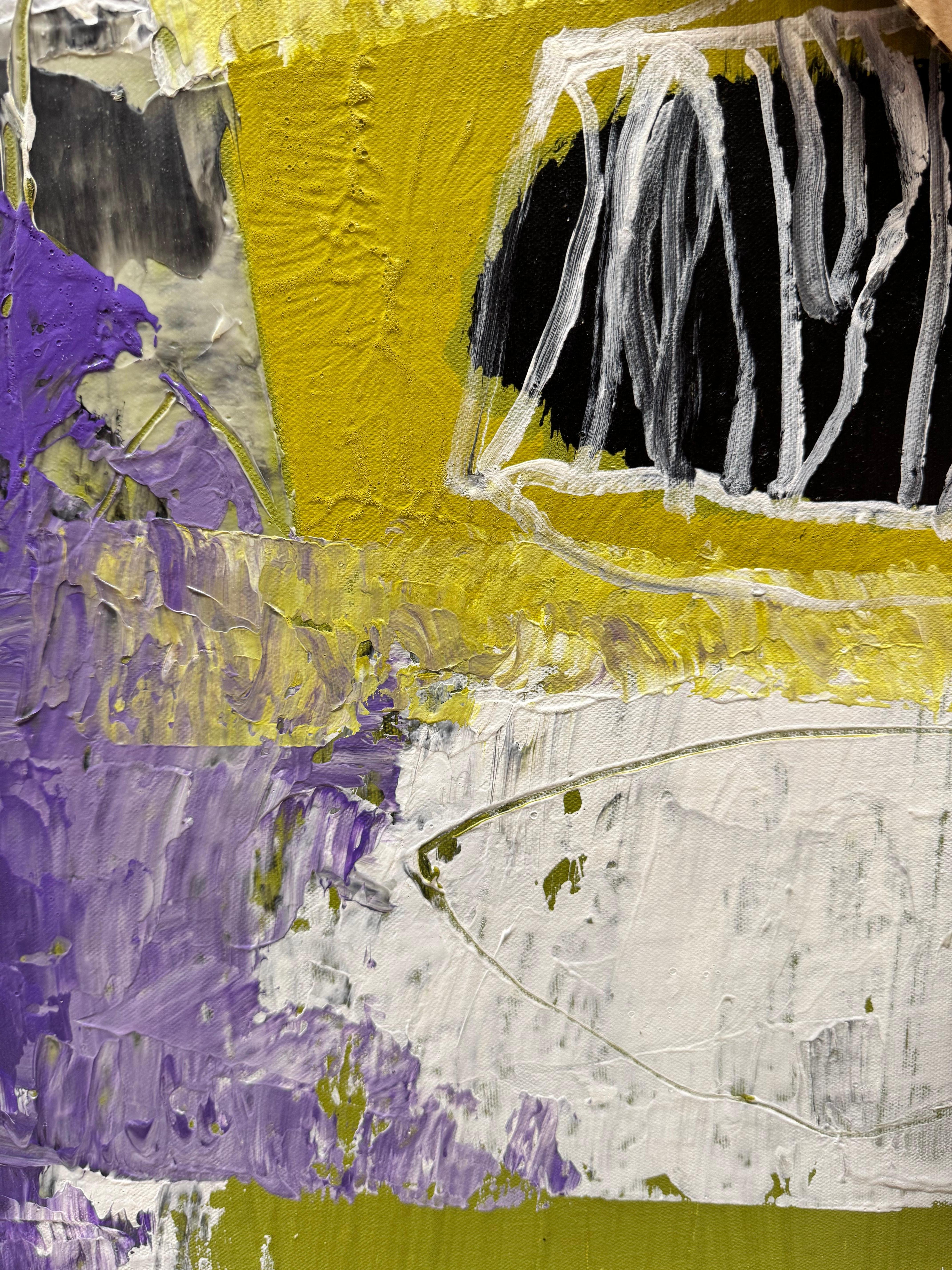 Purple Flower - Black Abstract Painting by Jose Cortez