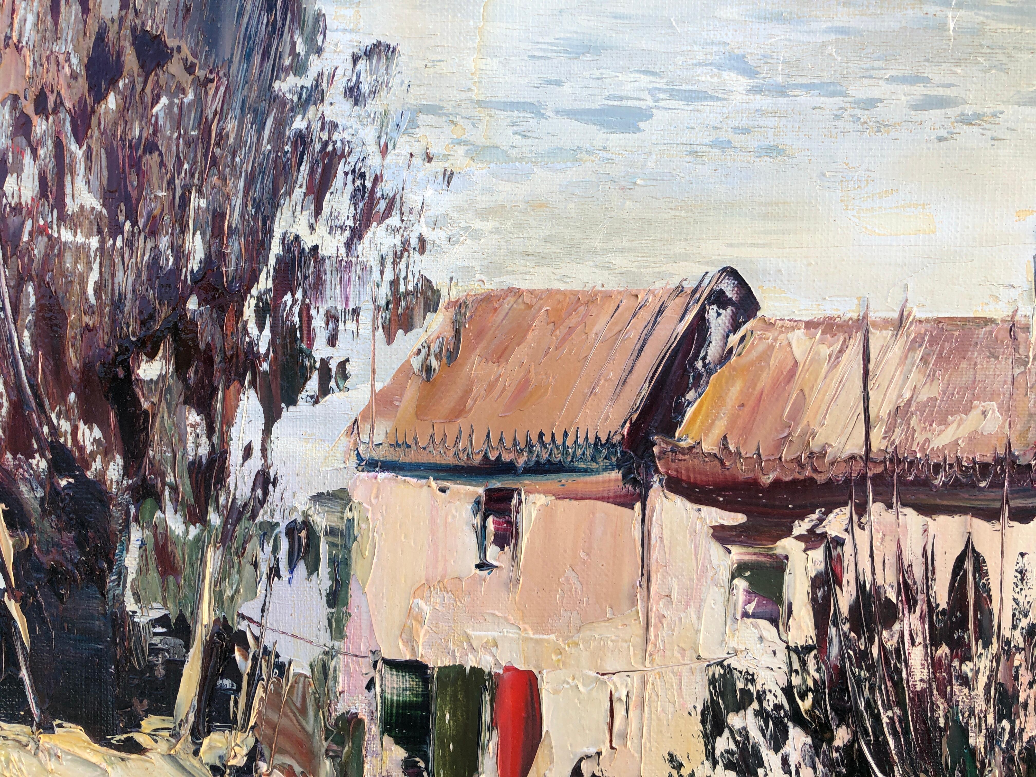 Peinture à l'huile sur toile - Paysage espagnol Valence - Maisons de campagne - Post-impressionnisme Painting par Jose Cozar