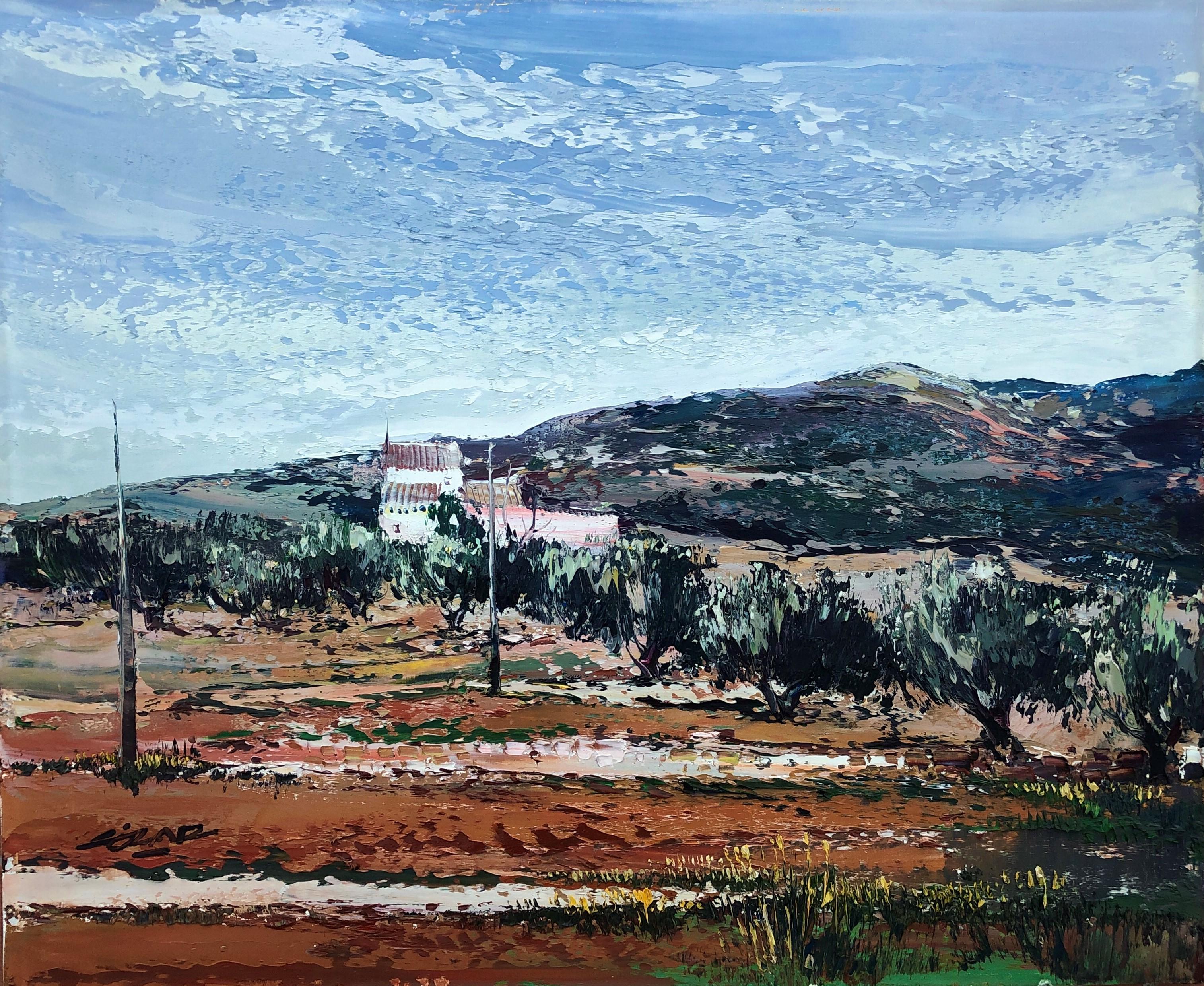 Jose Cozar Landscape Painting - Teulada Alicante spanish landscape oil on canvas painting