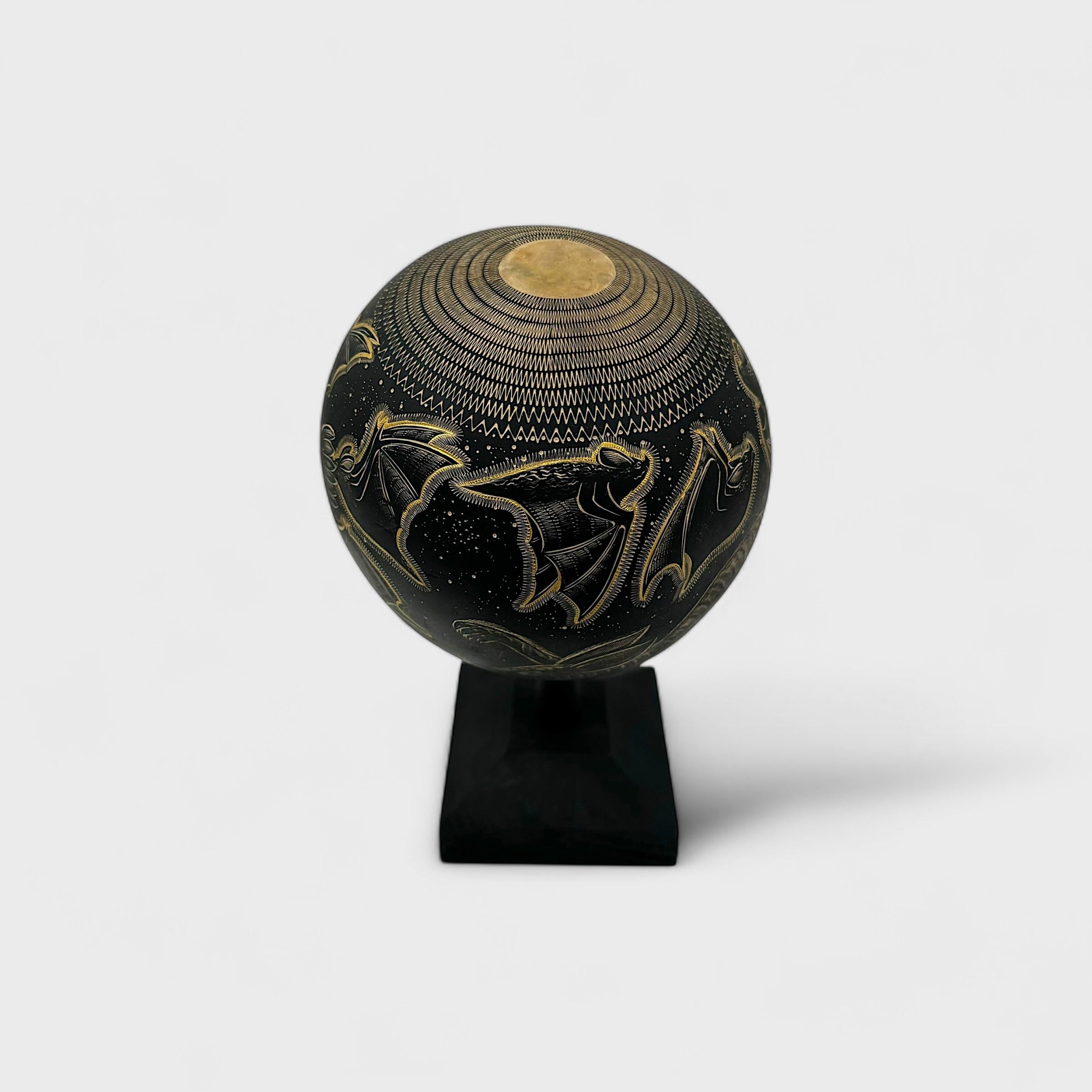 Carved Jicara/Gourd 2022 Collection (Bats) Oaxaca, Mexico. - Sculpture by Jose Cruz Sanchez