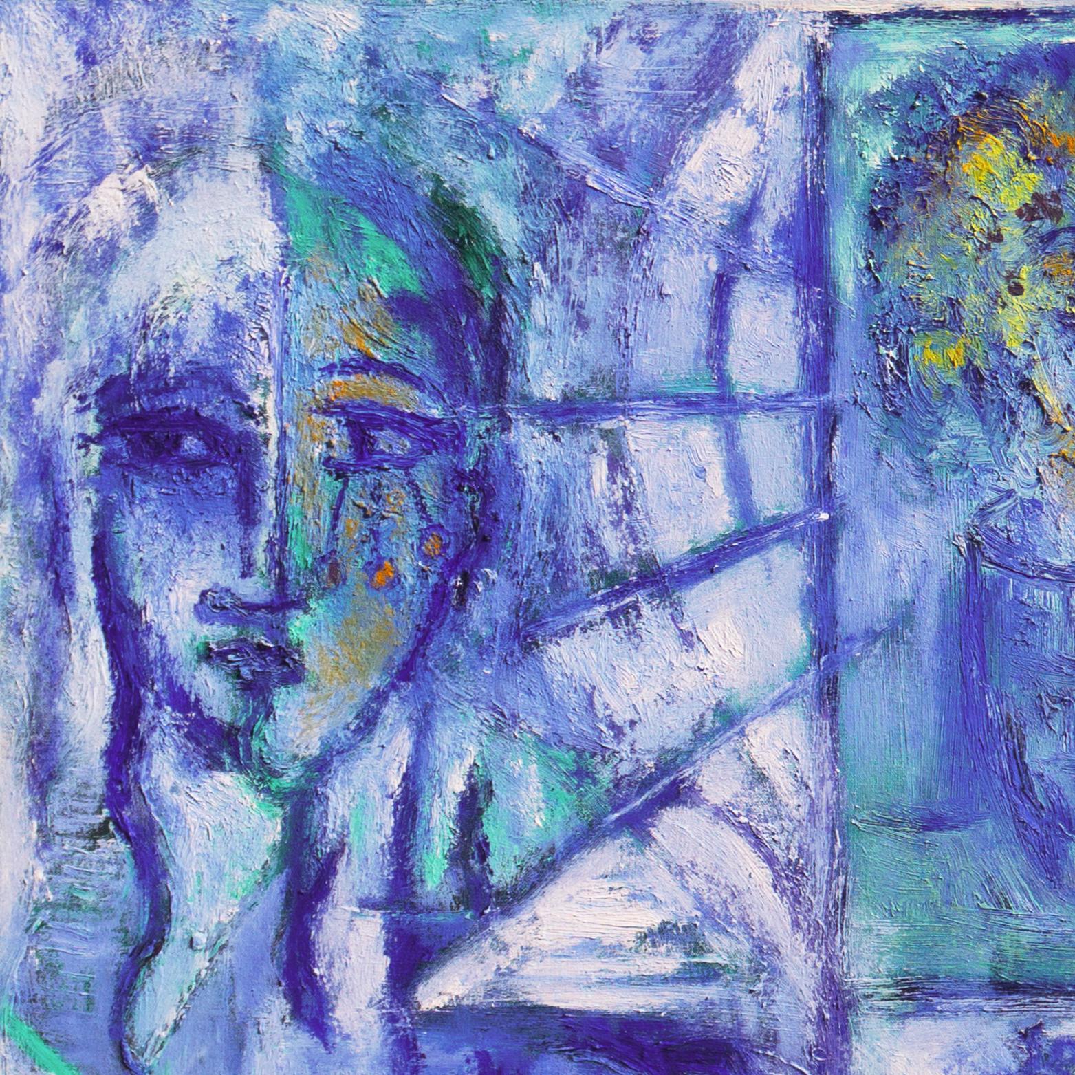 „Die Seele ist Musik“ Frankreich, Provence, Kalifornien, postimpressionistisches figurales Ölgemälde (Blau), Abstract Painting, von Jose da Silveira