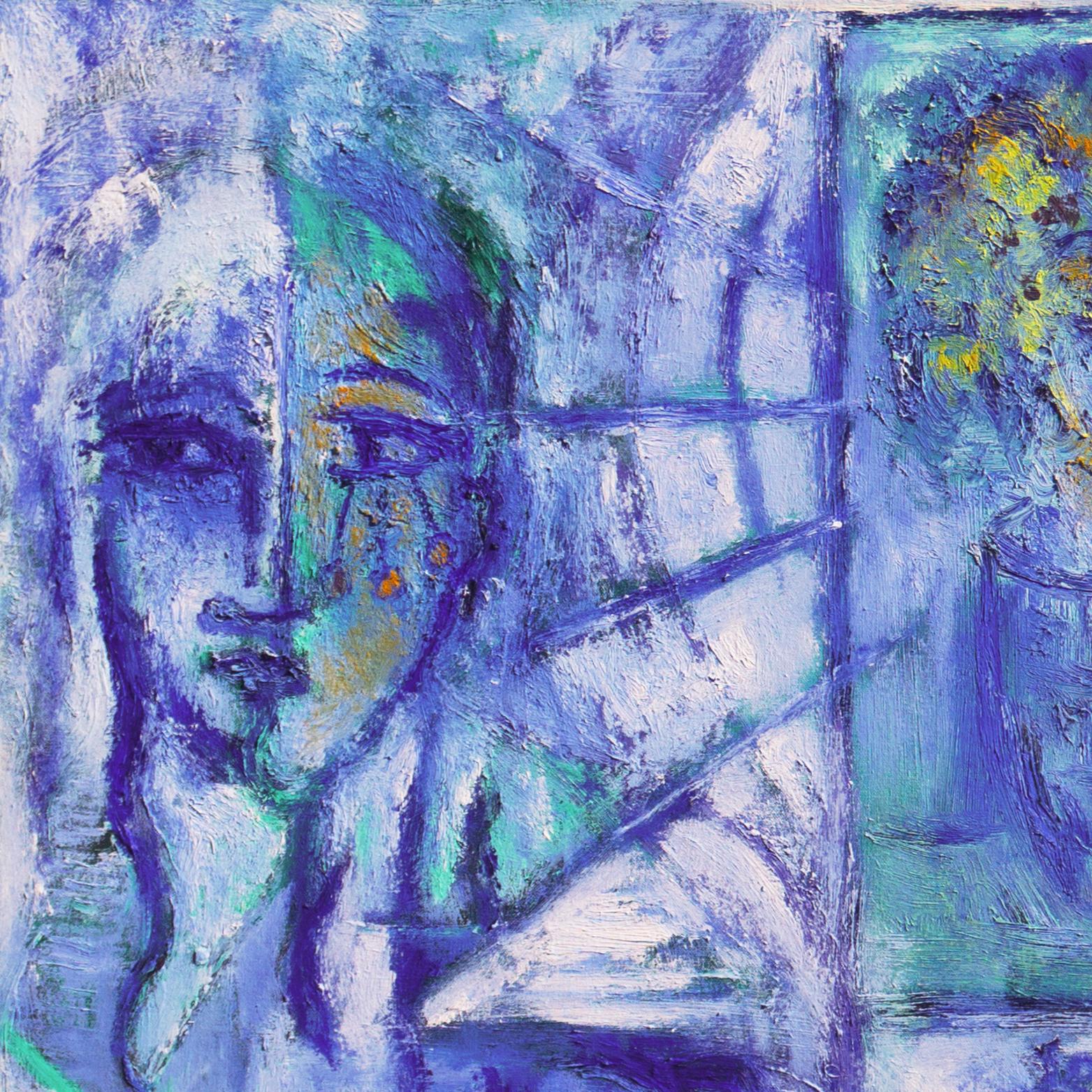 'The Soul is Music' France, Provence, California, Post Impressionist Figural Oil - Blue Figurative Painting by Jose da Silveira