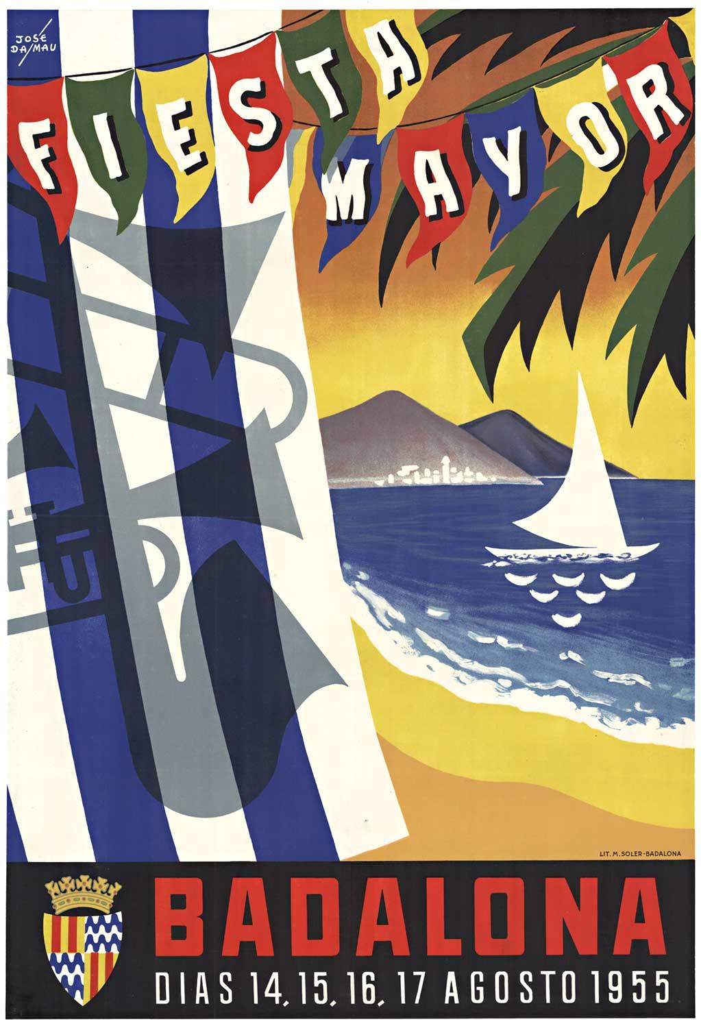 Jose Dalmau Print – Originales spanisches Vintage-festivalplakat „Fiesta Mayor Badalona“  1955