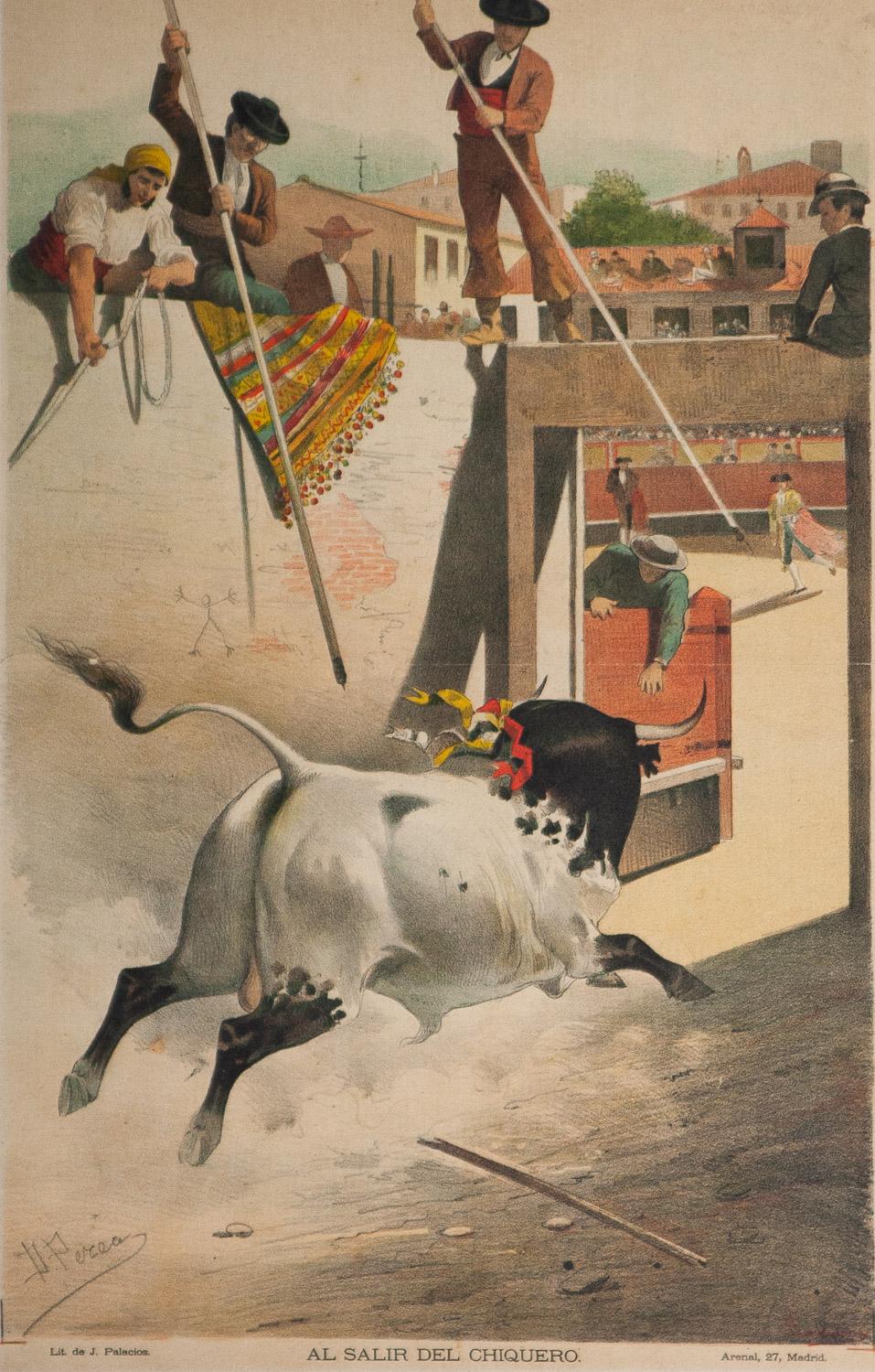 Cinque immagini tratte dalla famosa rivista spagnola La Lidia del 1886 sulla corrida. - Print Realismo di Jose de Chavez