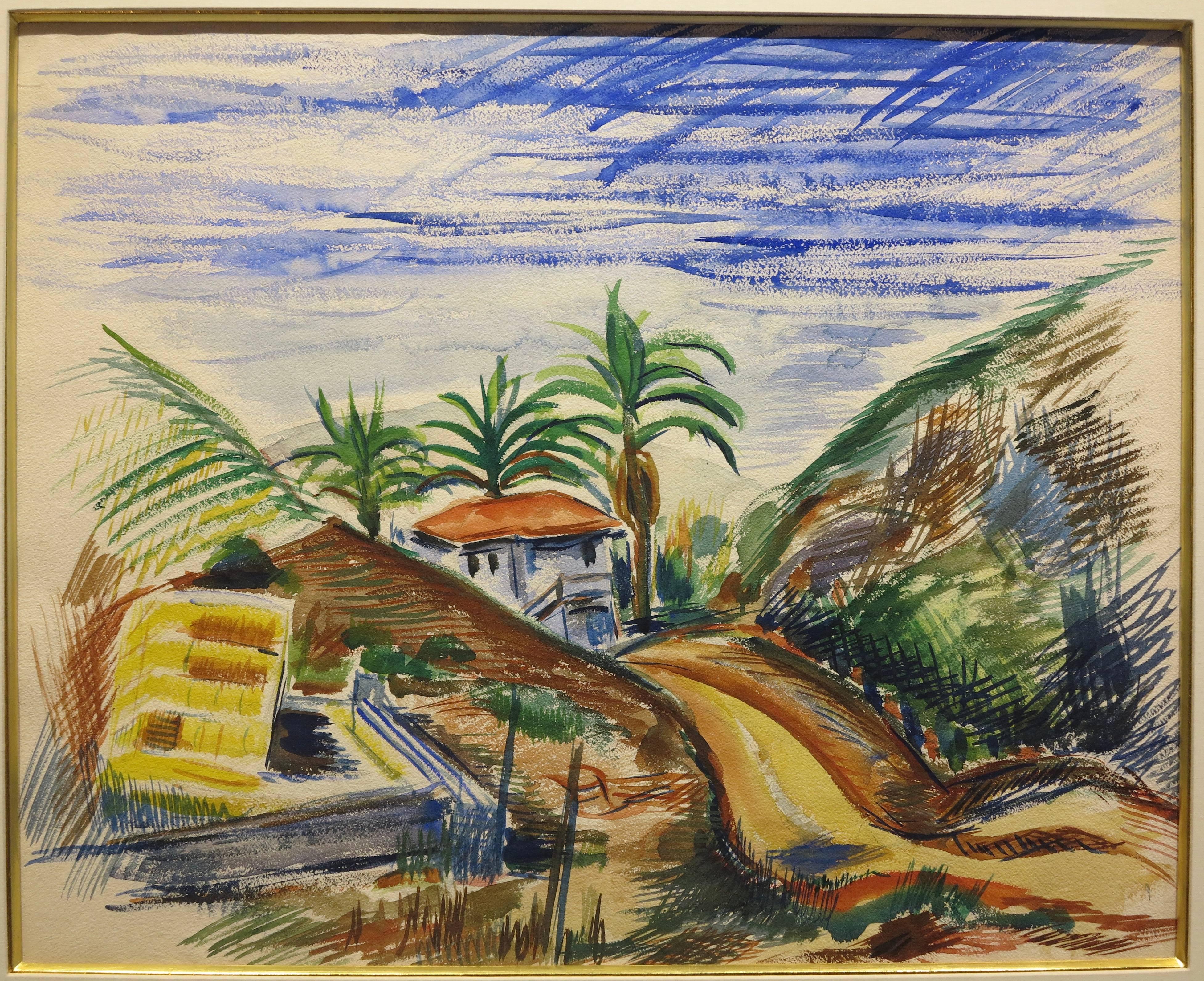 Jose Mariano de Creeft Landscape Art - California Landscape, Hacienda, Santa Barbara CA, 1943