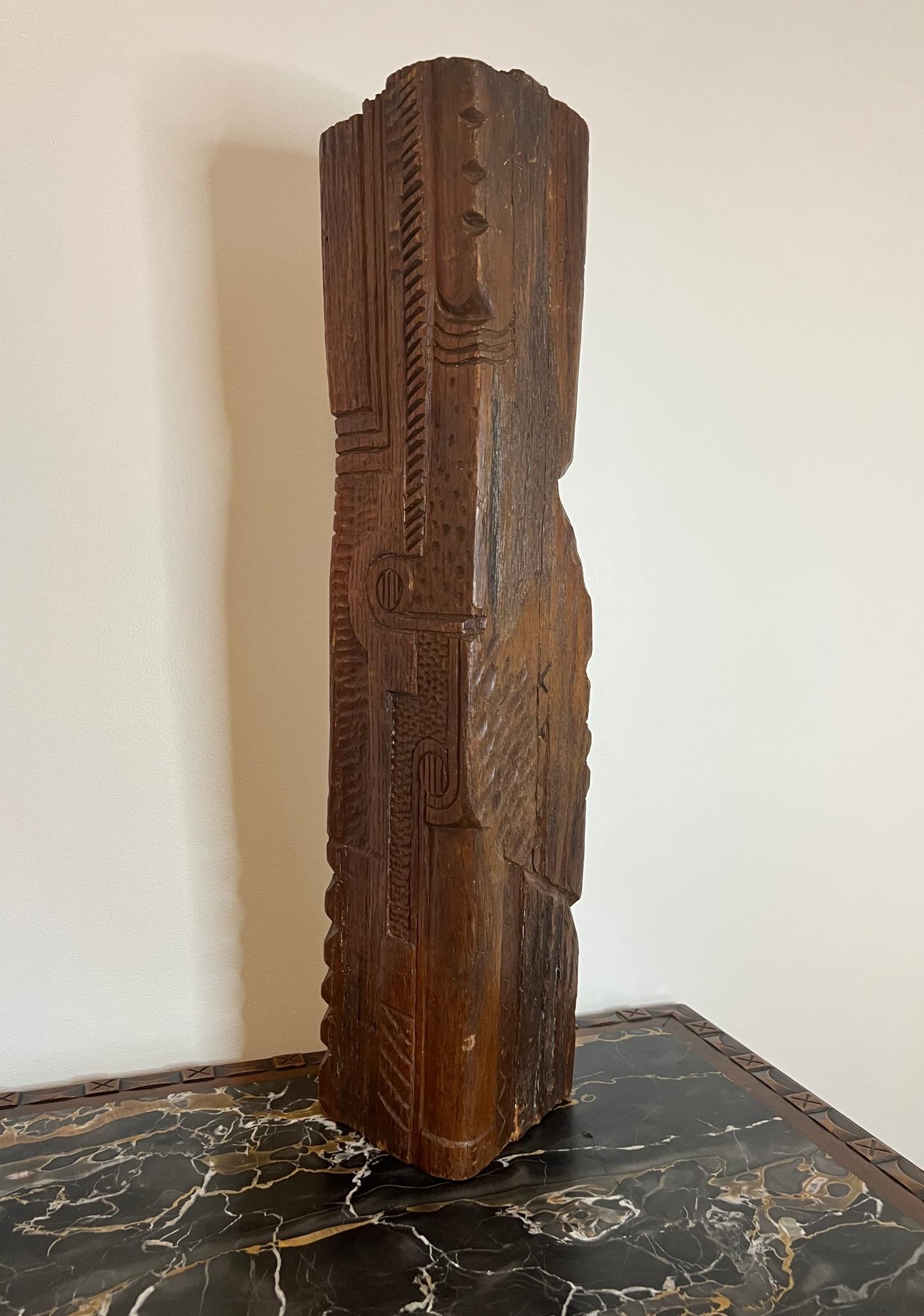 José De Creeft Weibliches Totem Geschnitzte Holzskulptur  (amerikanisch) im Angebot