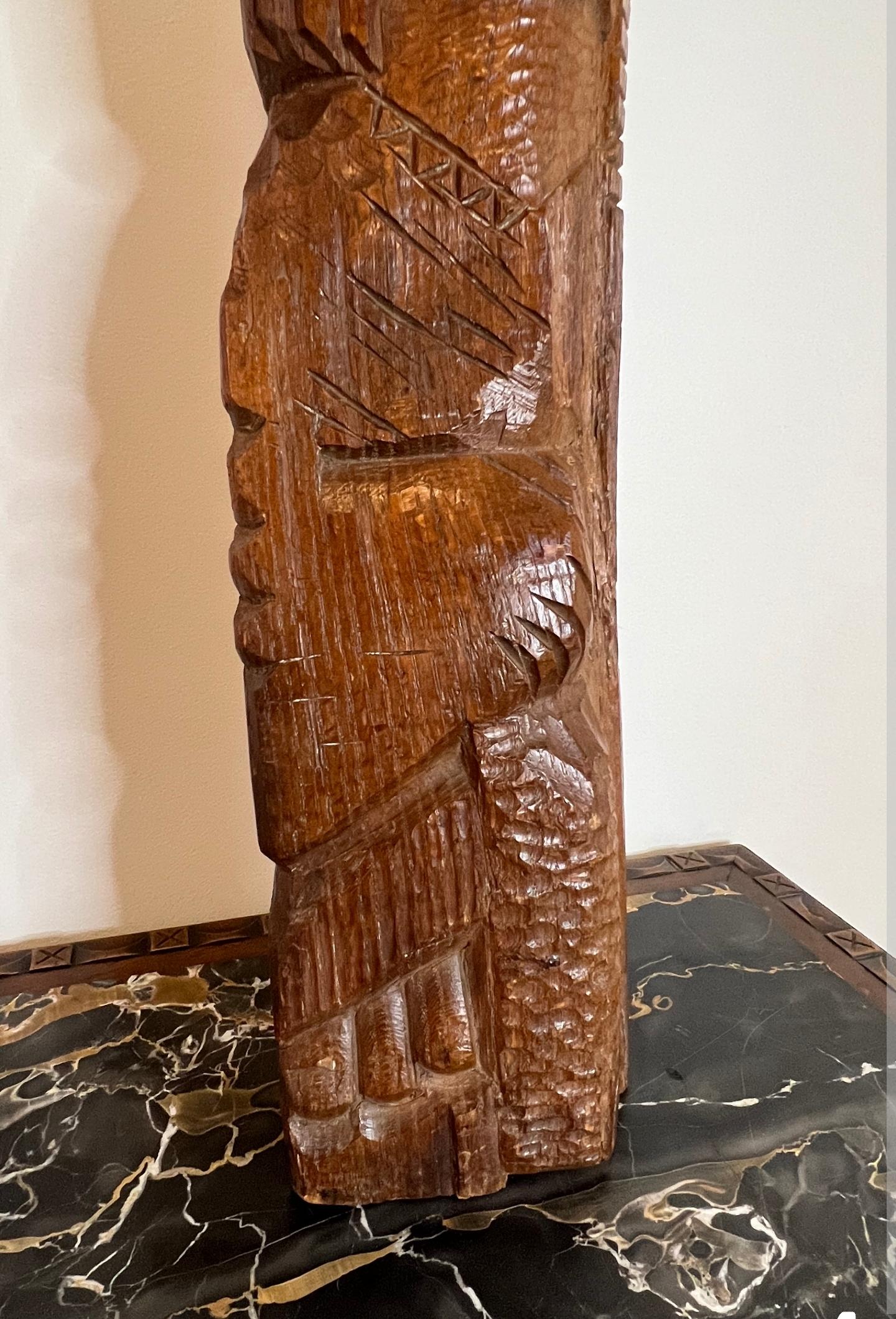 20th Century José De Creeft Female Totem Carved Wood Sculpture  For Sale