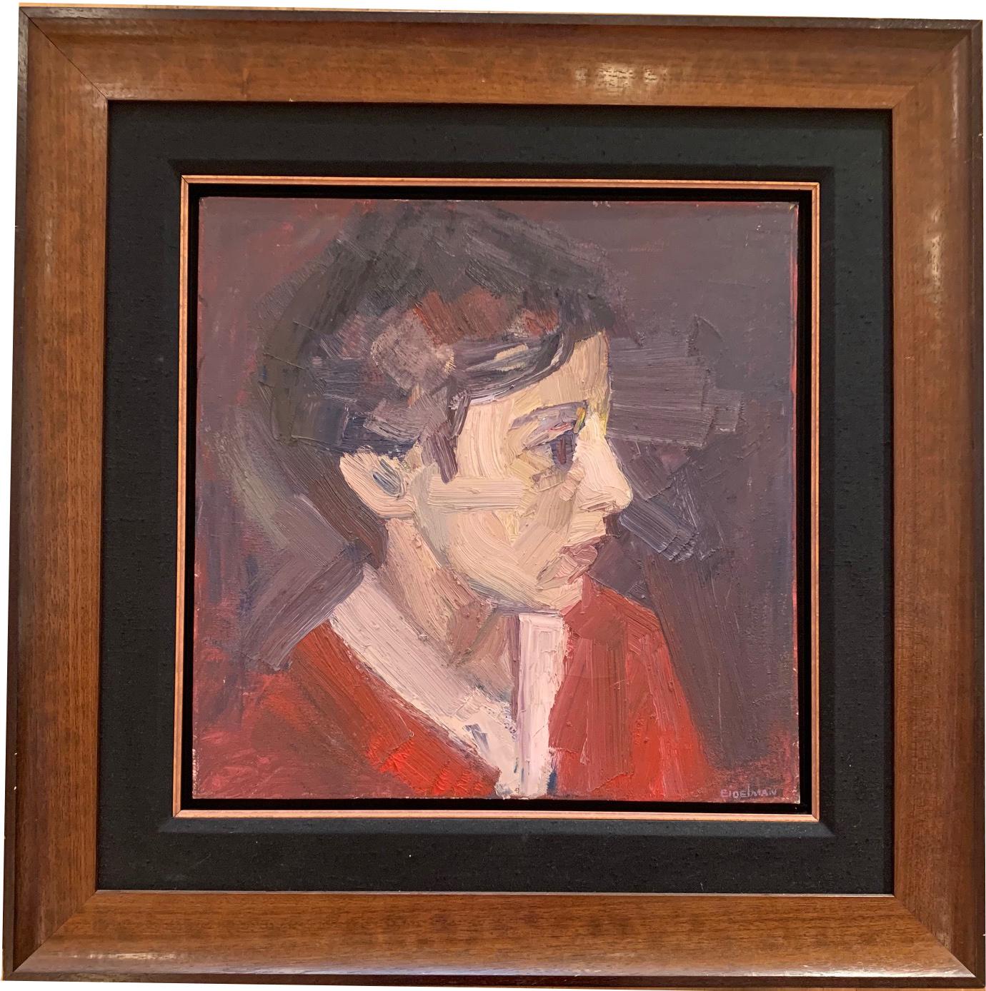 ‘A portrait of a woman with a red shirt’ Figurative  painting By Jose - Painting by Jose Eidelman