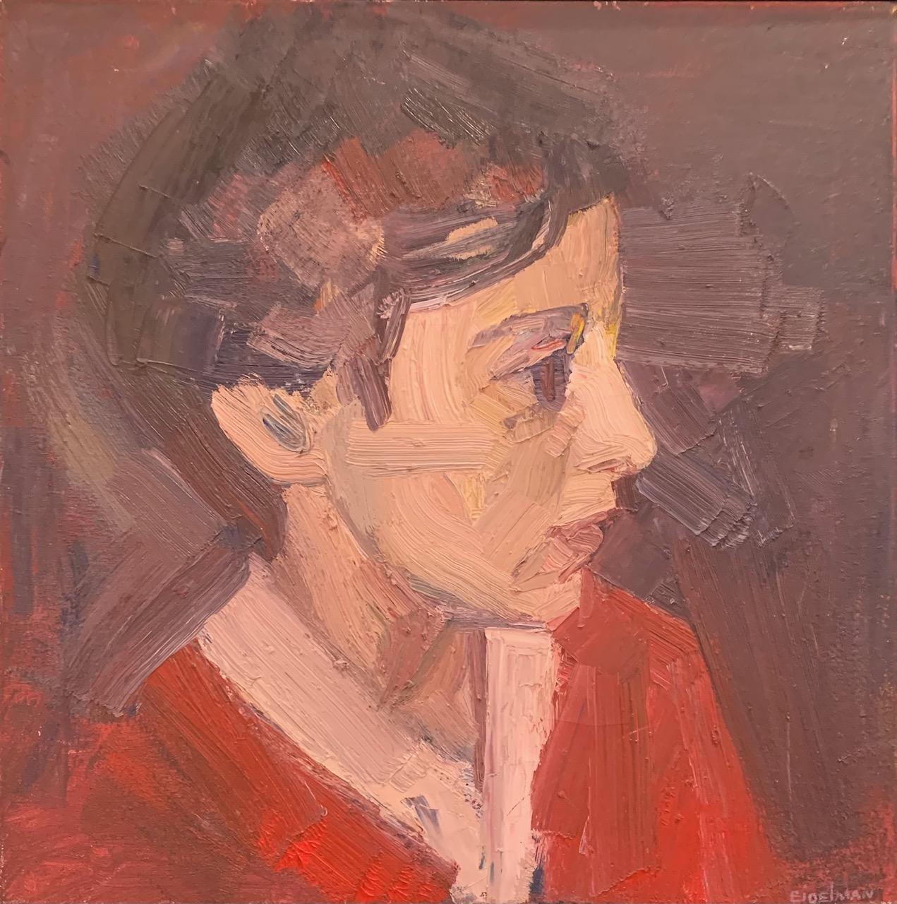 ‘A portrait of a woman with a red shirt’ Figurative  painting By Jose
