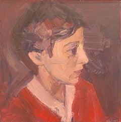 A portrait of a woman with a red shirt - figurative painting