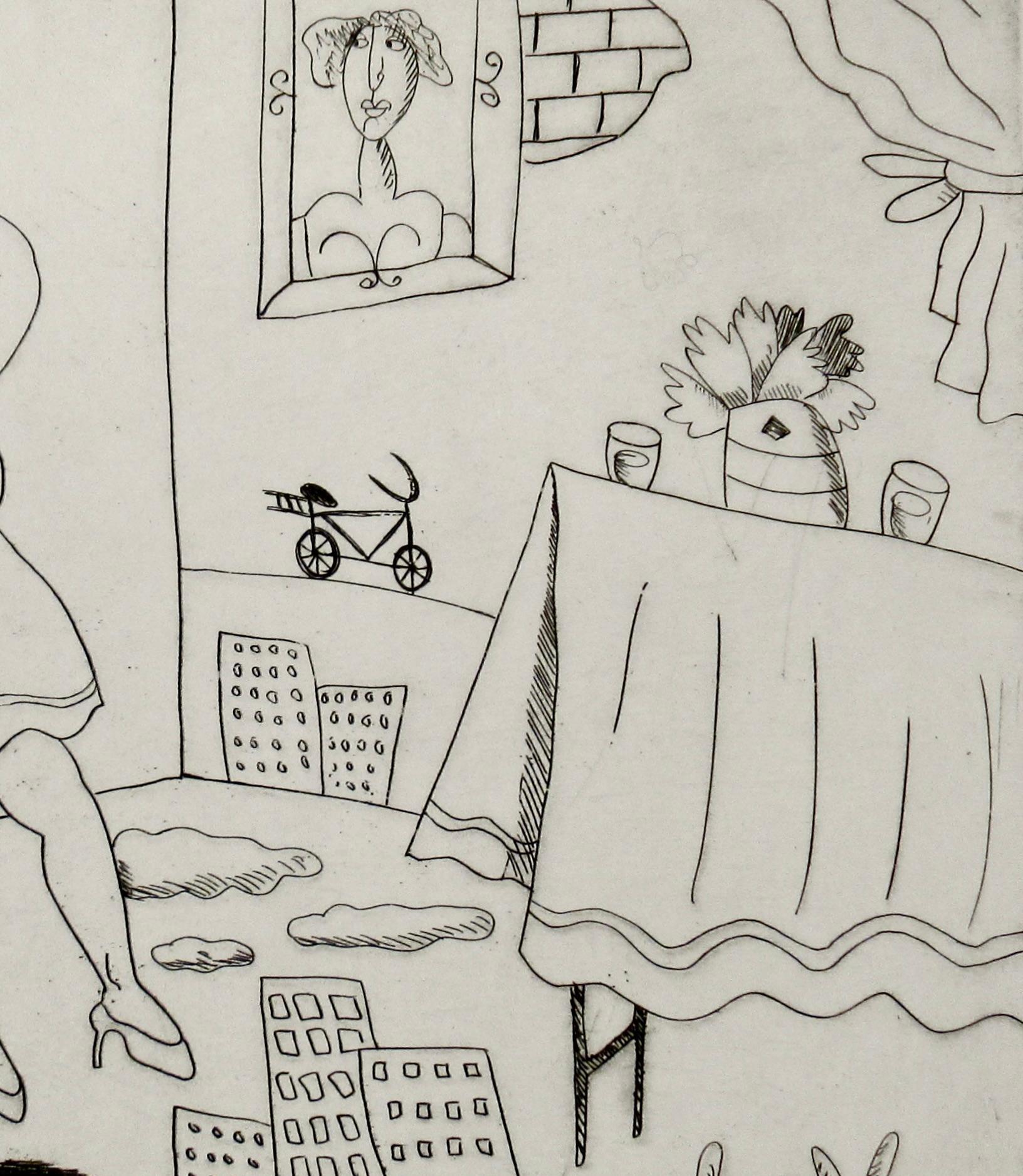 Woman in Interior - Beige Figurative Print by Jose Esteban Martinez