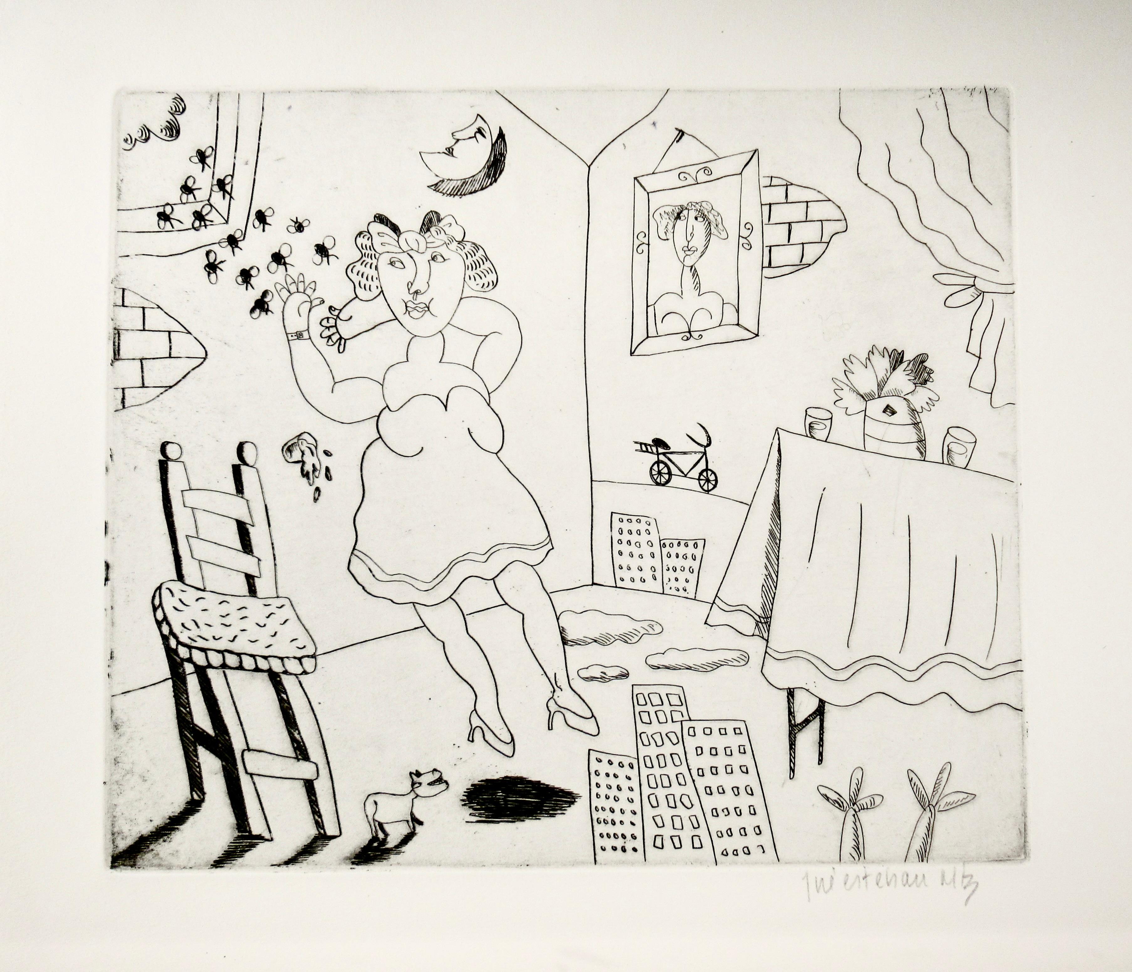 Jose Esteban Martinez Figurative Print - Woman in Interior