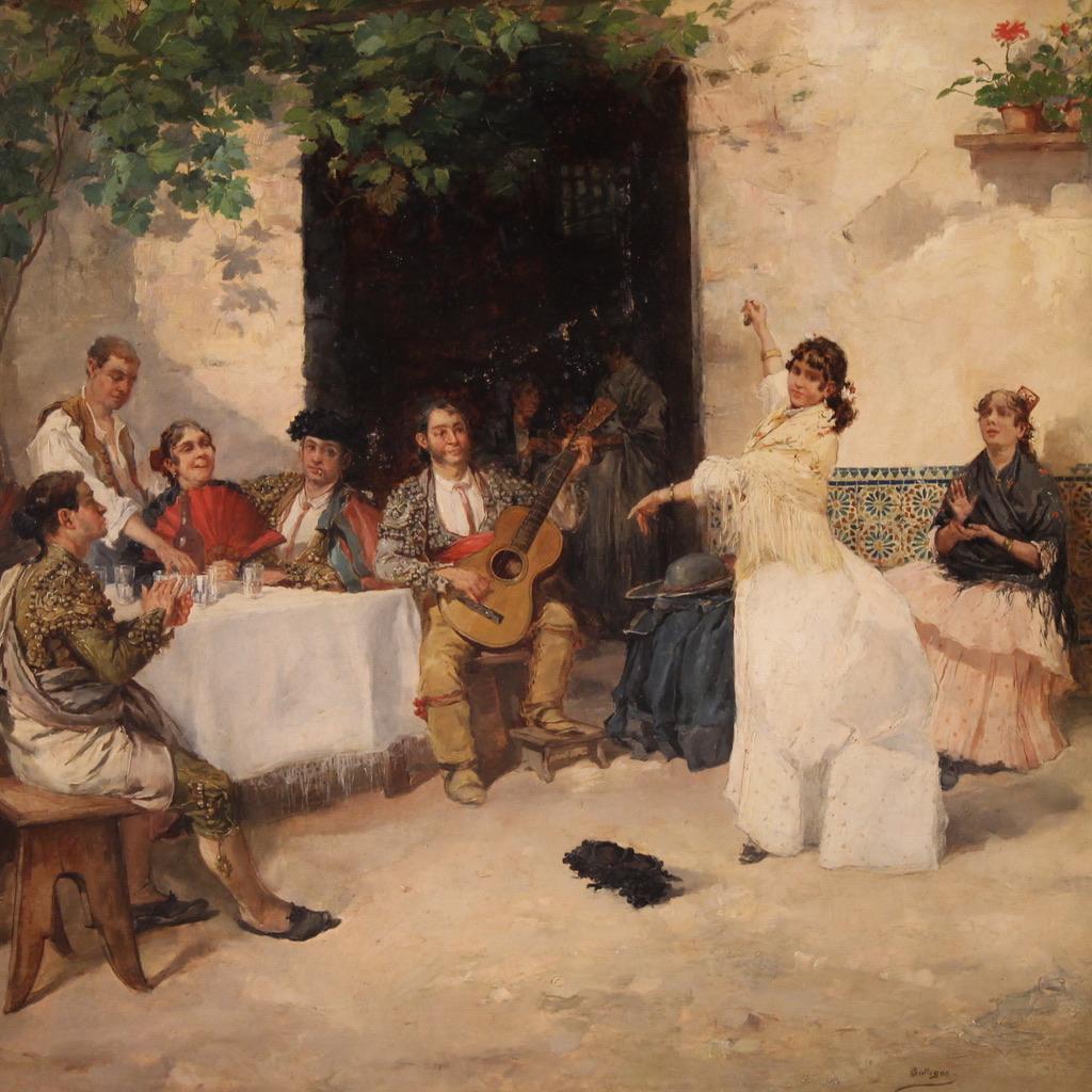 19. Jahrhundert Öl auf Leinwand Spanische Malerei Signiert Gallegos Flamenco-Tänzerin, 1890 (Brown), Figurative Painting, von José Gallegos y Arnosa