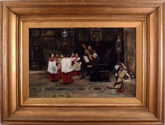 Antique "Coro de monaguillos ensayando", 19th Century Oil on Wood Panel by José Gallegos