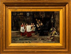 "Coro de monaguillos ensayando", 19th Century Oil on Wood Panel by José Gallegos