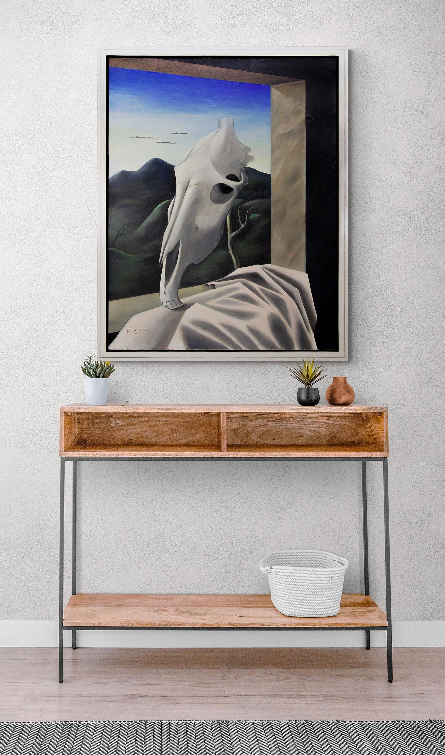 Sueno del Caballo or Expressive Cranium, Southwestern Horse Skull Oil Painting For Sale 4
