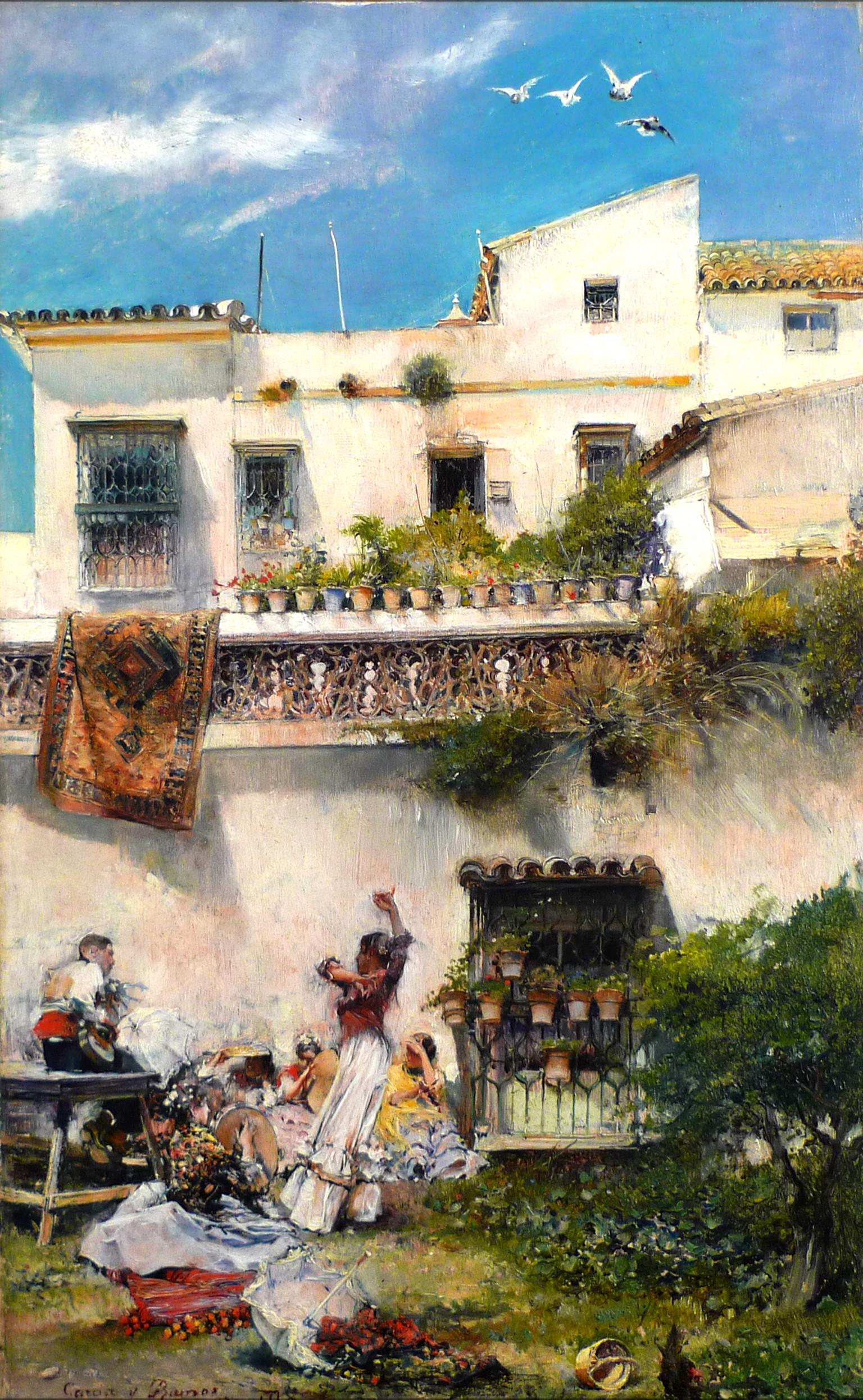 "La Fiesta", huile sur toile du XIXe siècle de l'artiste espagnol José García y Ramos