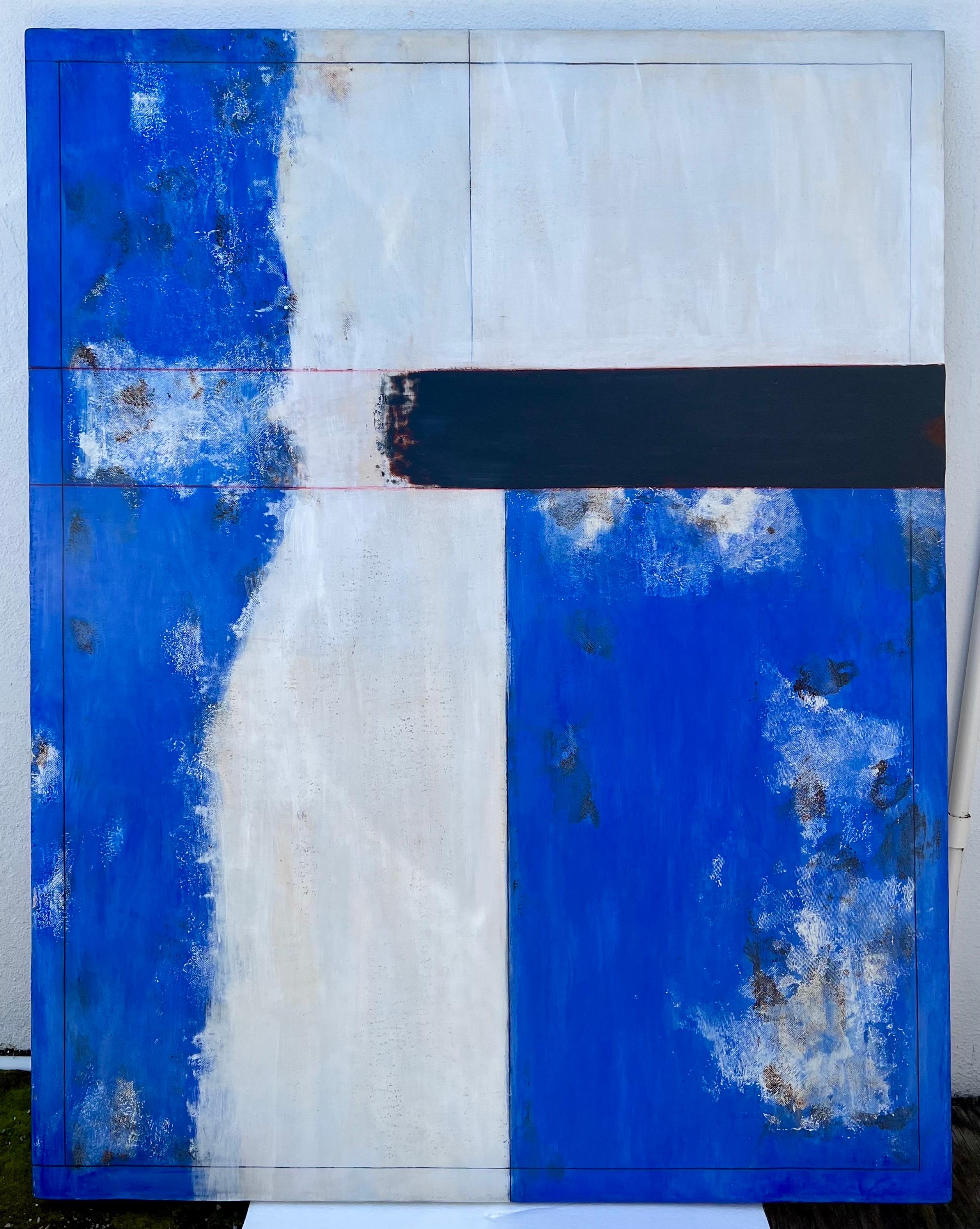 Grande pittura a olio astratta latinoamericana blu Arte messicana Jose Gonzalez Veites in vendita 9