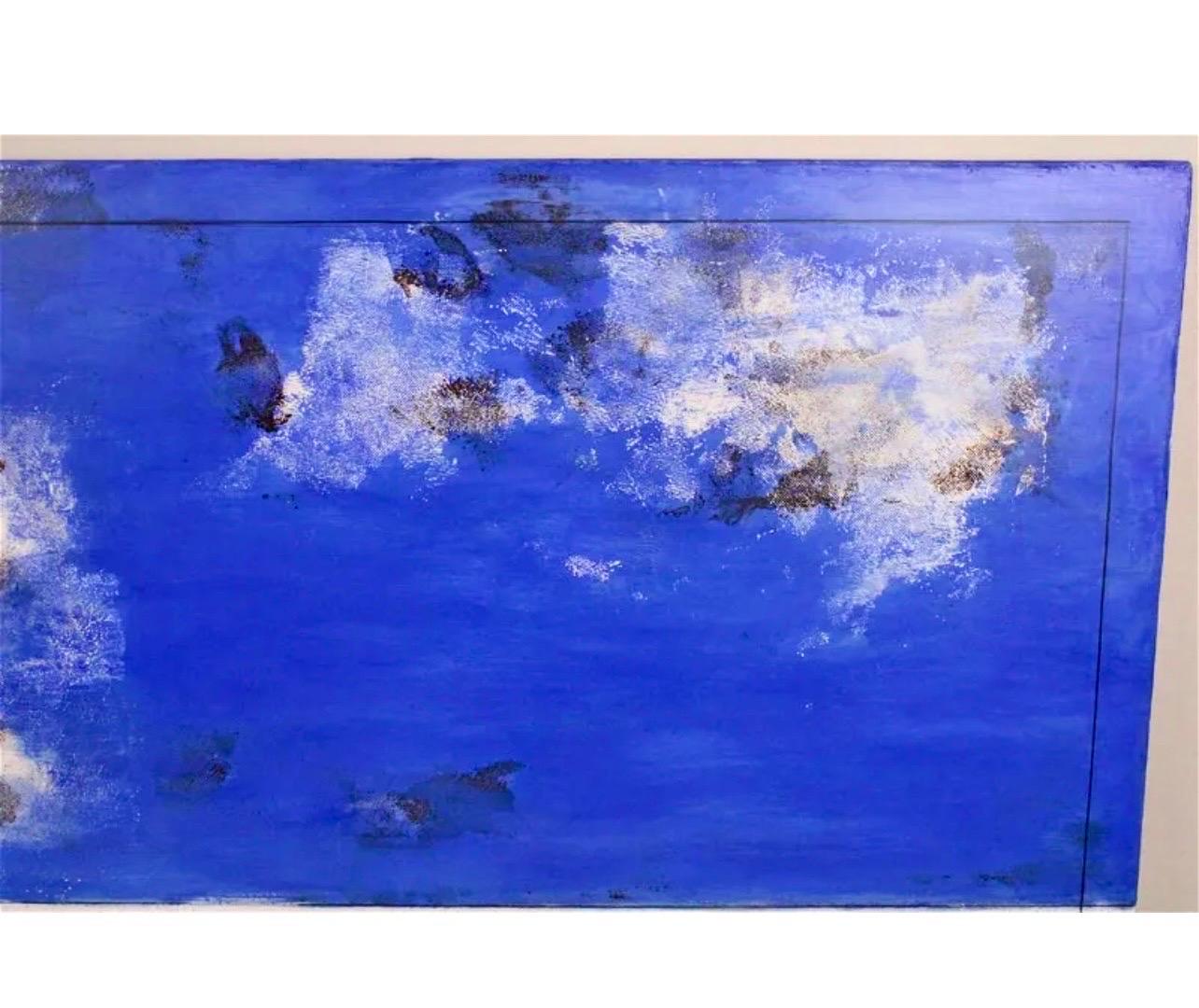 Grande pittura a olio astratta latinoamericana blu Arte messicana Jose Gonzalez Veites in vendita 3