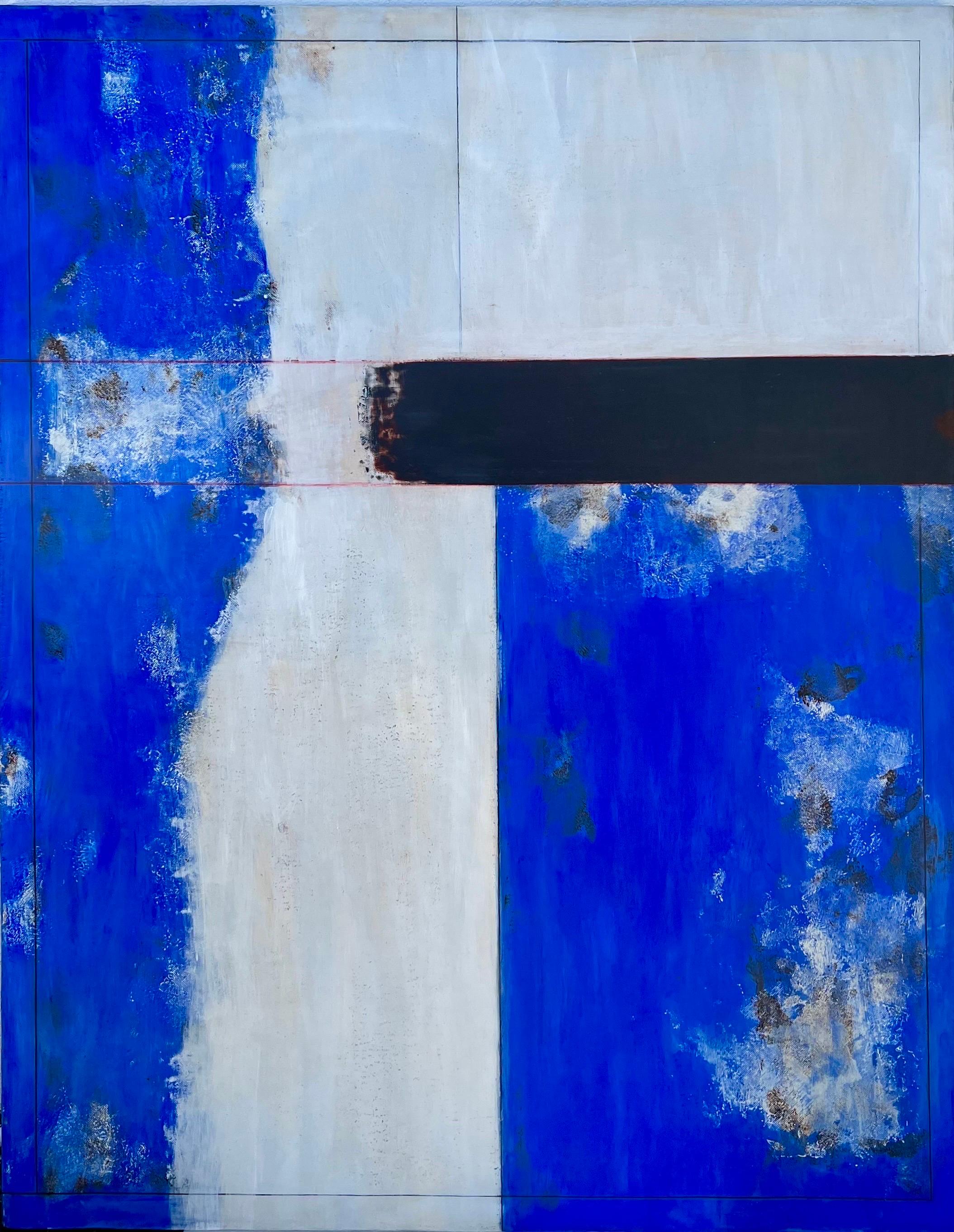 Grande pittura a olio astratta latinoamericana blu Arte messicana Jose Gonzalez Veites in vendita 7