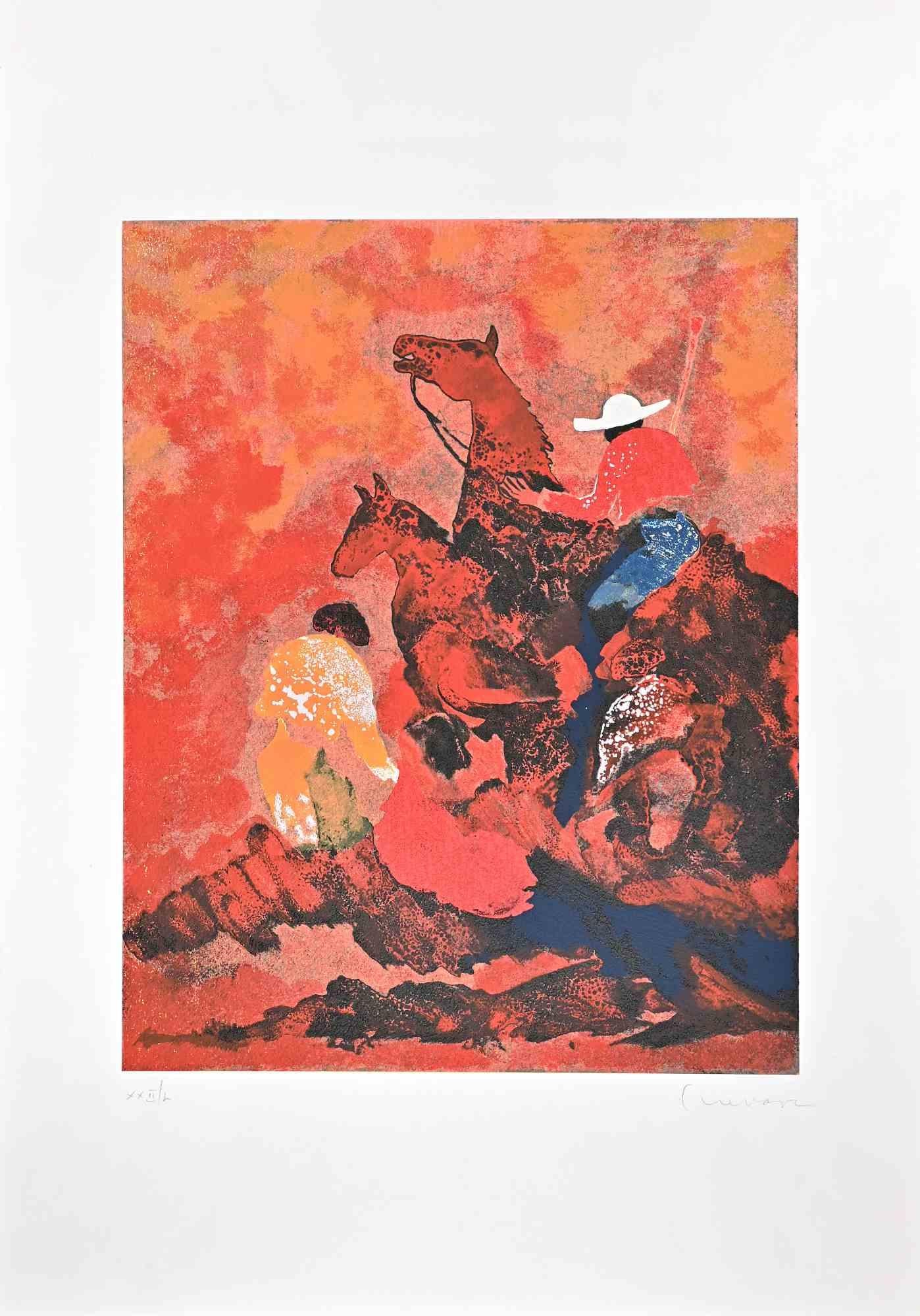 Bullfight - Lithograph by José Guevara - 20th Century