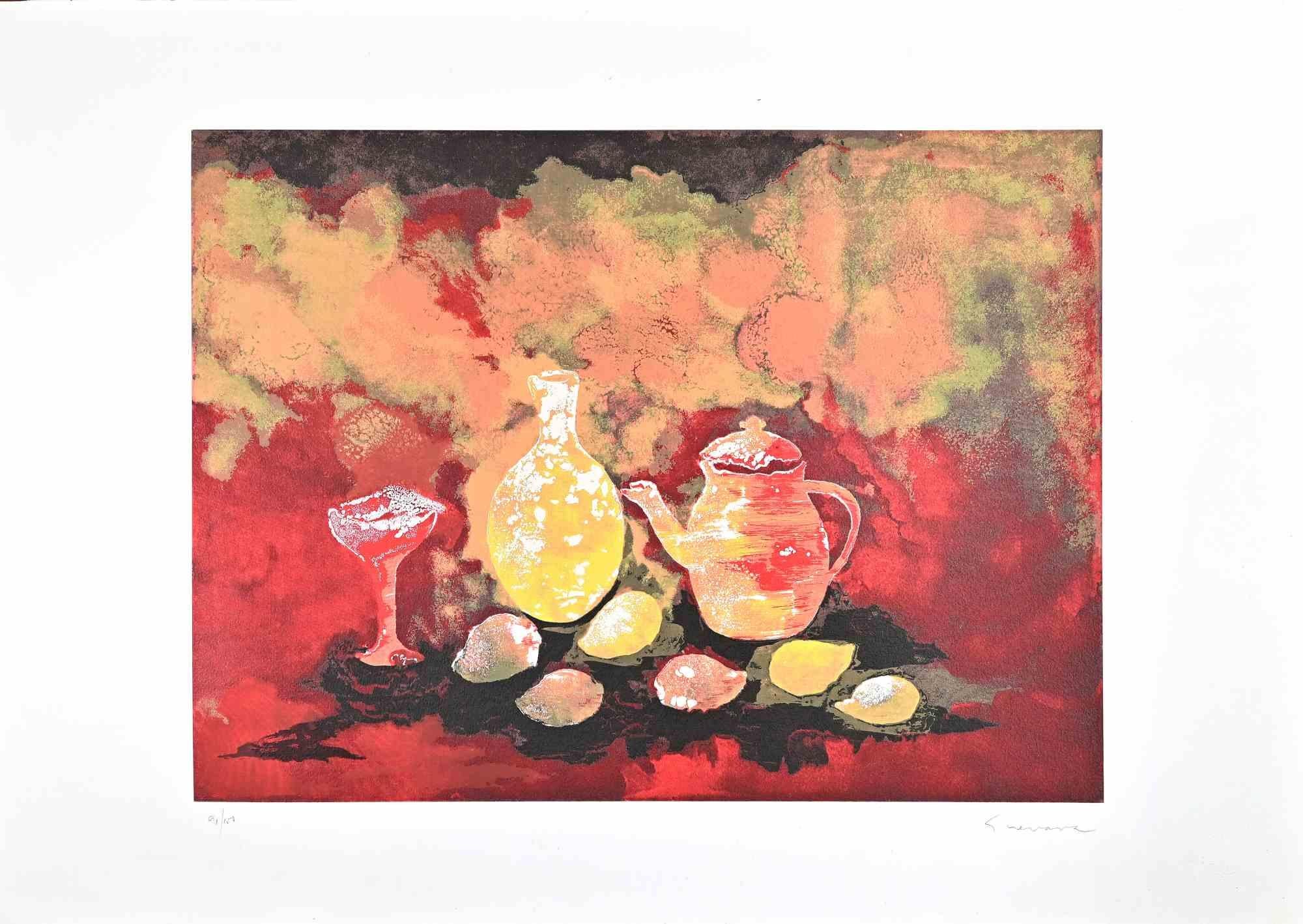 Still Life is an original artwork realized by Josè Guevara during the late 20th Century. 

Colored lithograph on paper. Edited by Fondazione Di Paolo.

Hand-signed in pencil on the lower right. Numbered on the lower left.Limited edition of 150