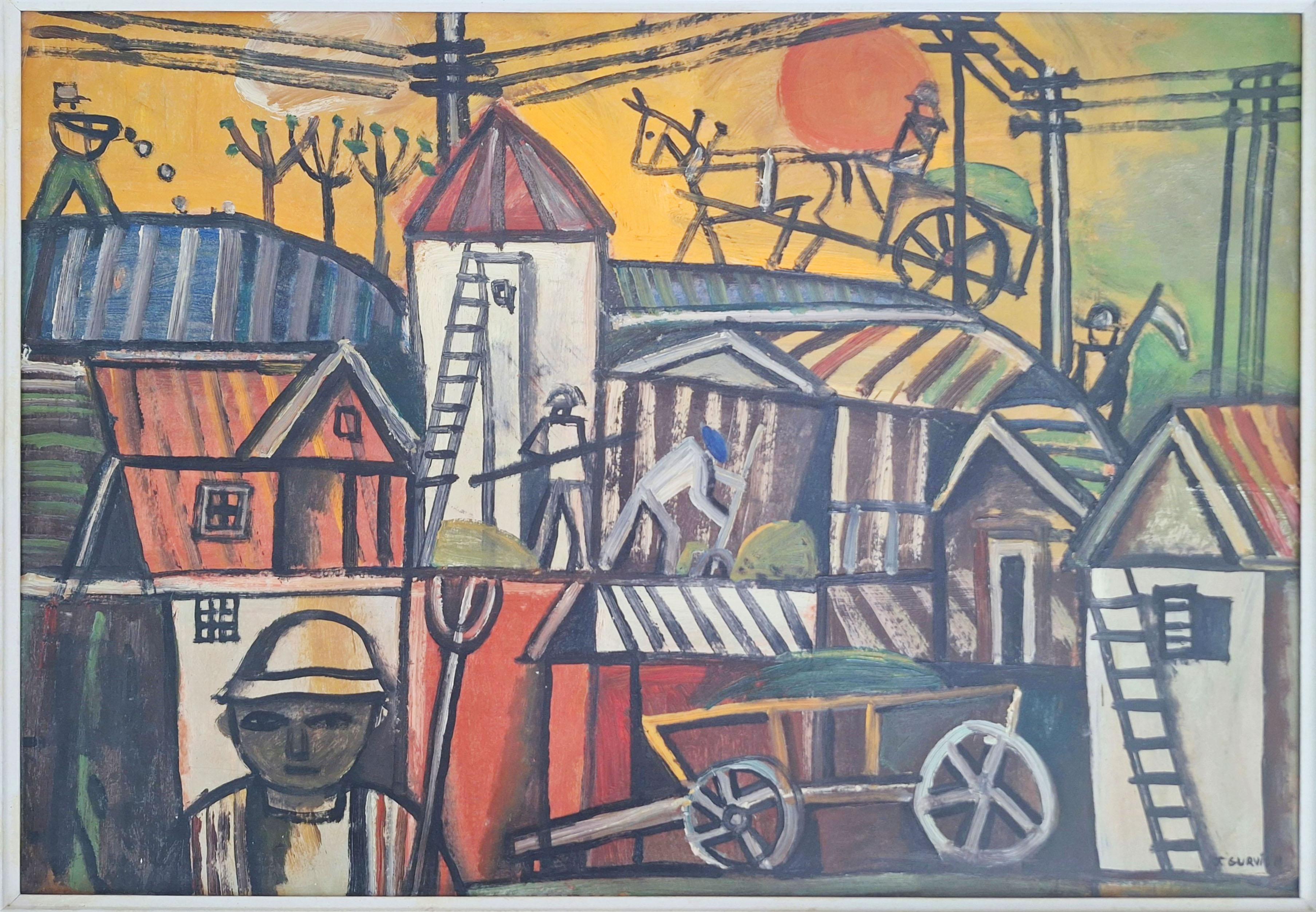 Sonnenaufgang im Kibbuz Ramot Menashe - israelisch-uruguayischer Joaquín Torres García – Painting von José Gurvich