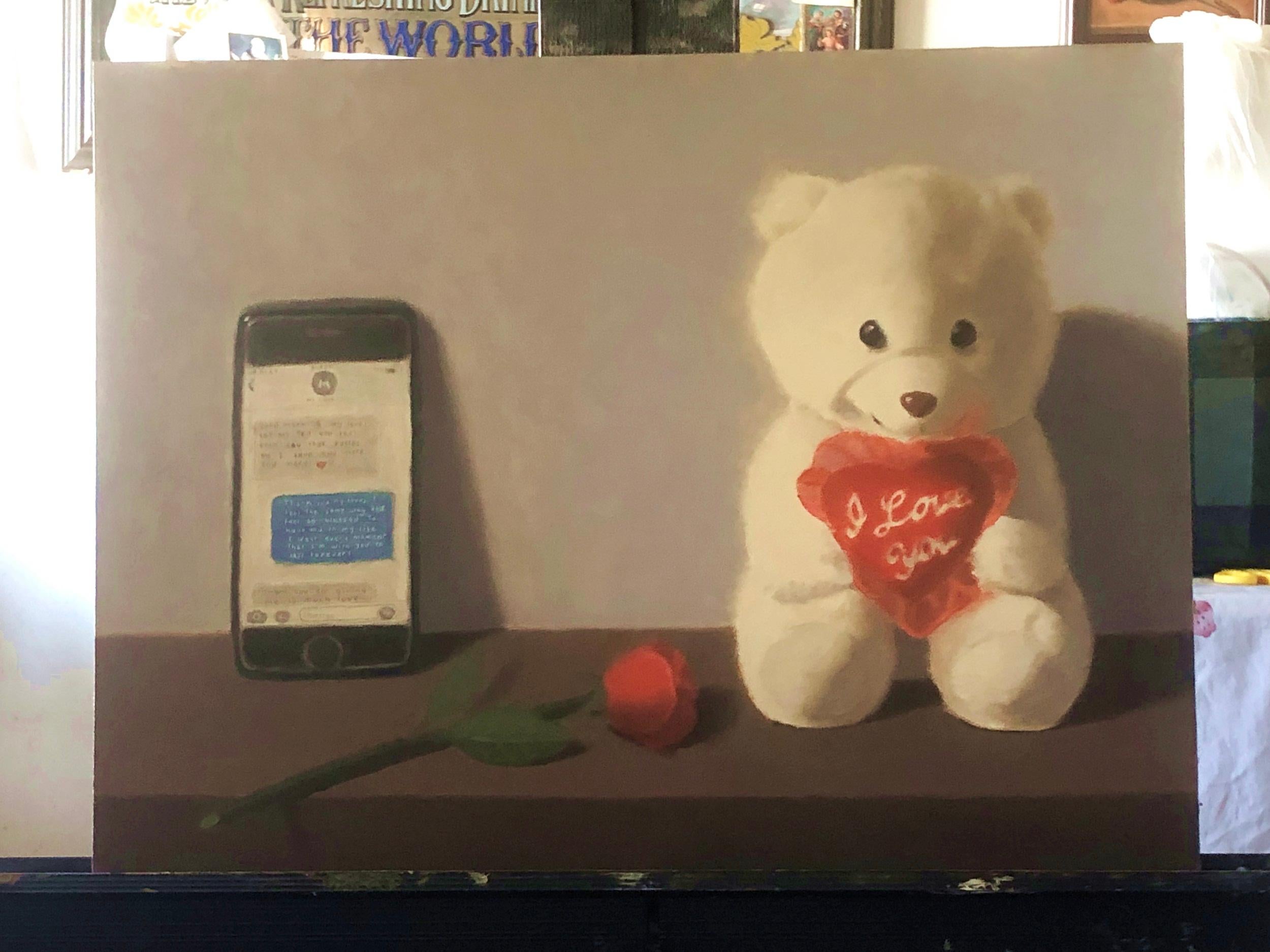 <p>Artist Comments<br />Artist Jose H. Alvarenga displays a symbolic still life of a mobile phone, a rose, and a stuffed bear holding a laced heart reading 