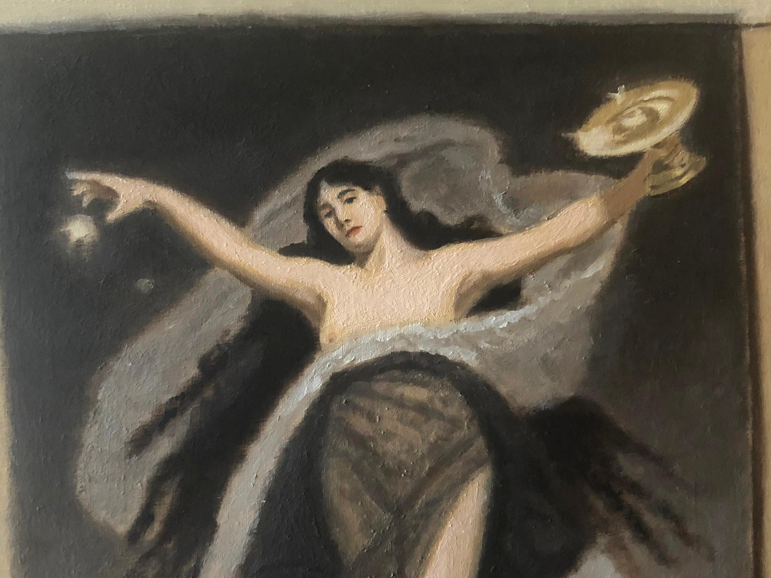 Le génie, peinture à l'huile - Marron Nude Painting par Jose H. Alvarenga