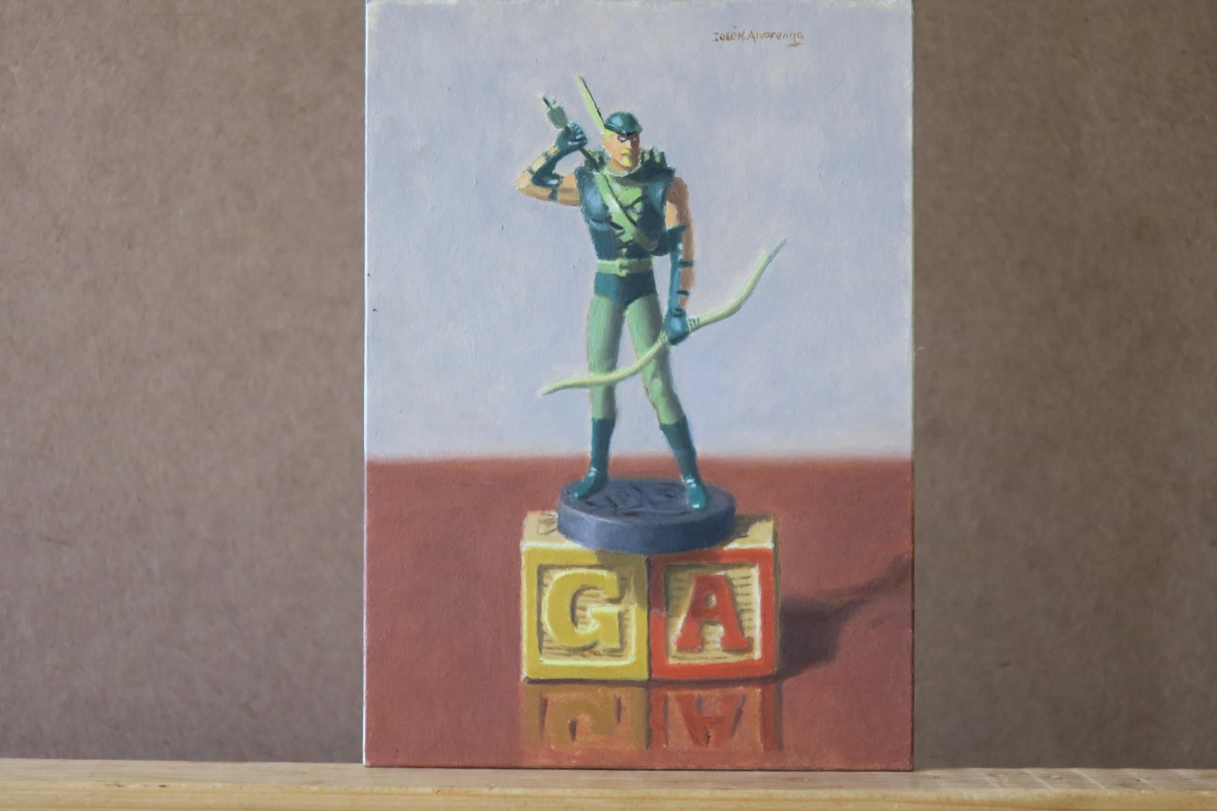 The Green Arrow, Oil Painting - Gray Still-Life Painting by Jose H. Alvarenga