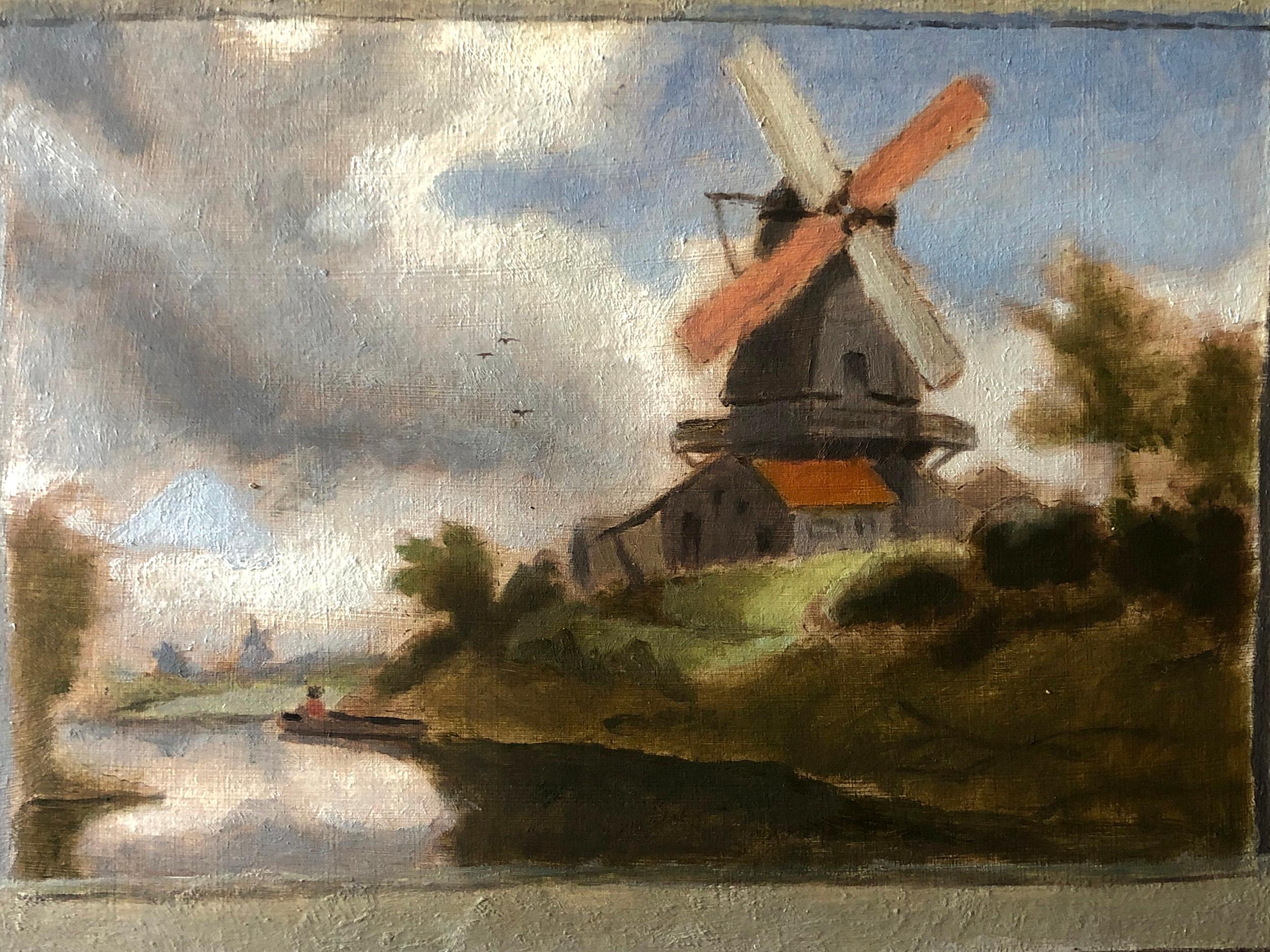 Peinture à l'huile - Windmills 2 en vente 1