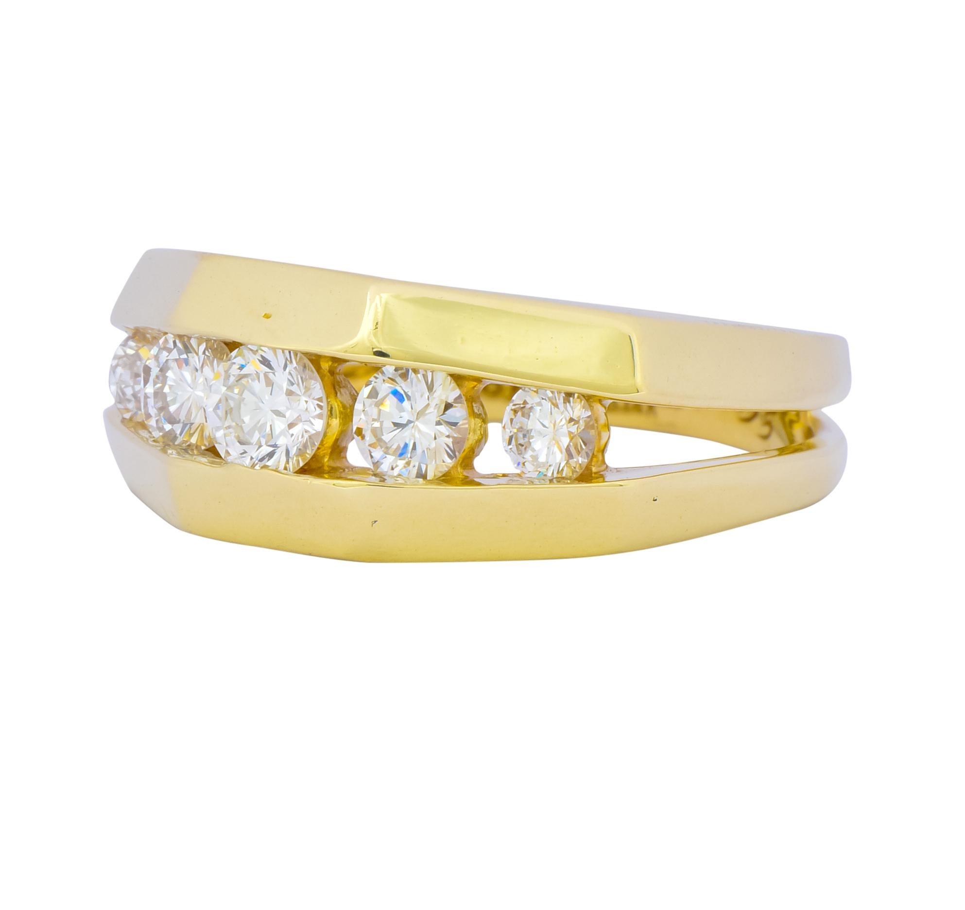 Round Cut Jose Hess 0.91 Carat Diamond 14 Karat Gold Unisex Band Ring