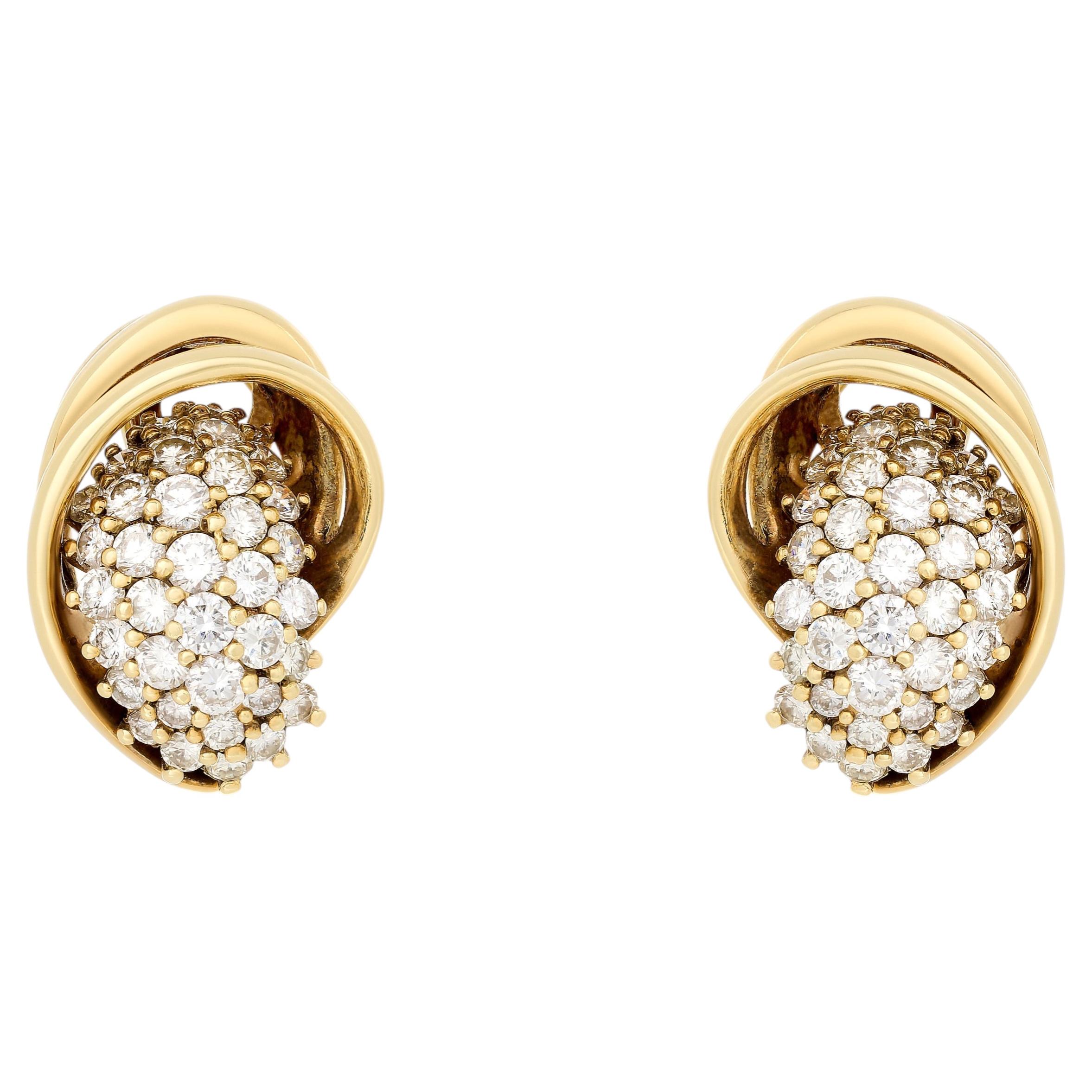 Jose Hess 14 Karat Yellow Gold Diamond Earrings For Sale