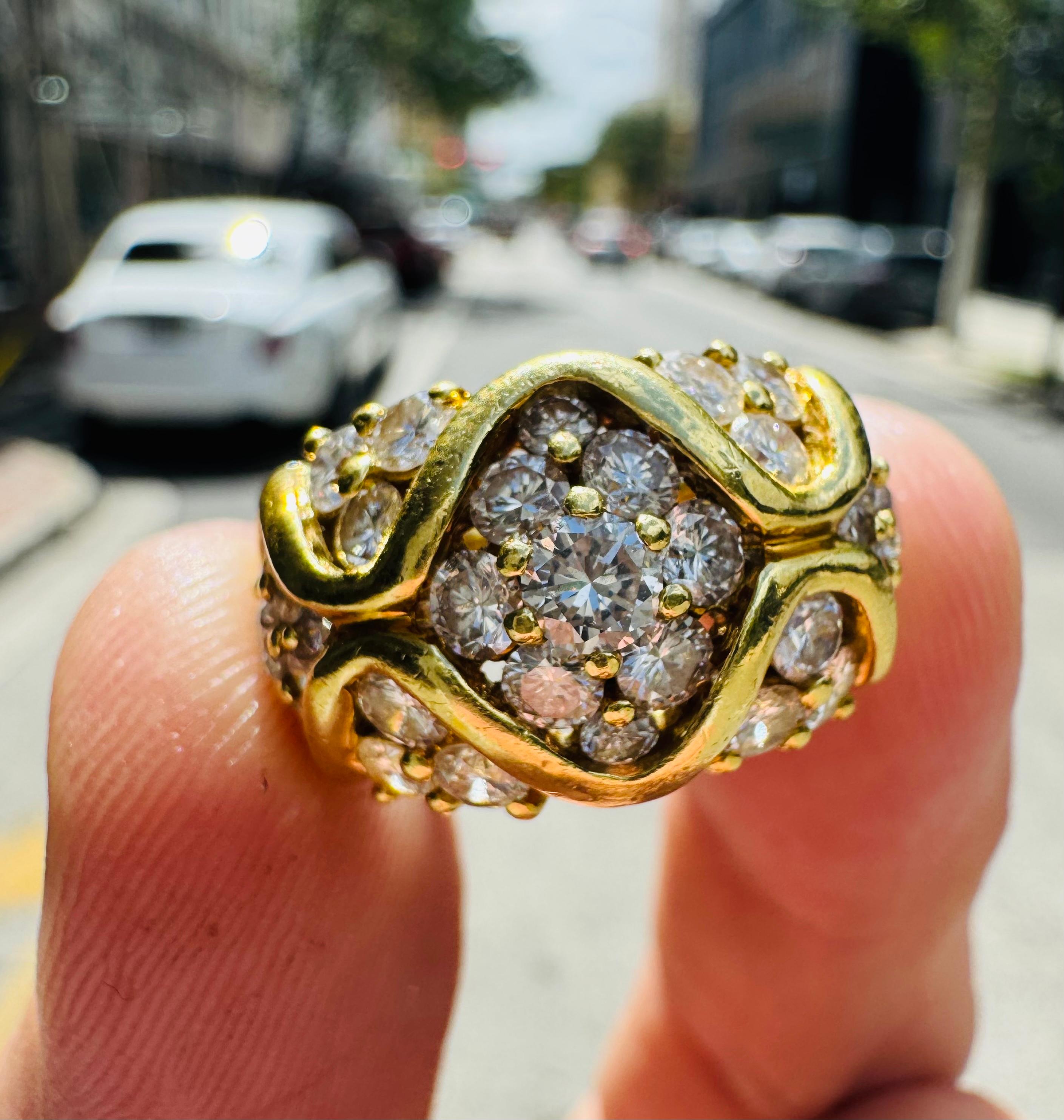 Women's or Men's Jose Hess 18 Karat Wide Band Diamond Unique Ring 4.50 Carat For Sale