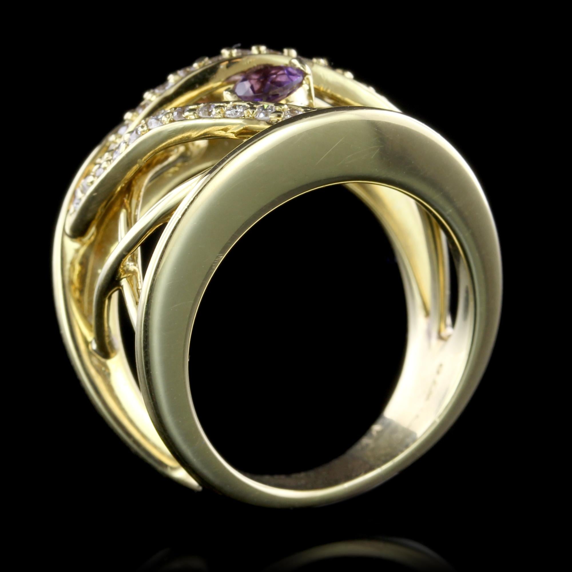 Contemporary Jose Hess 18 Karat Yellow Gold Amethyst and Diamond Ring