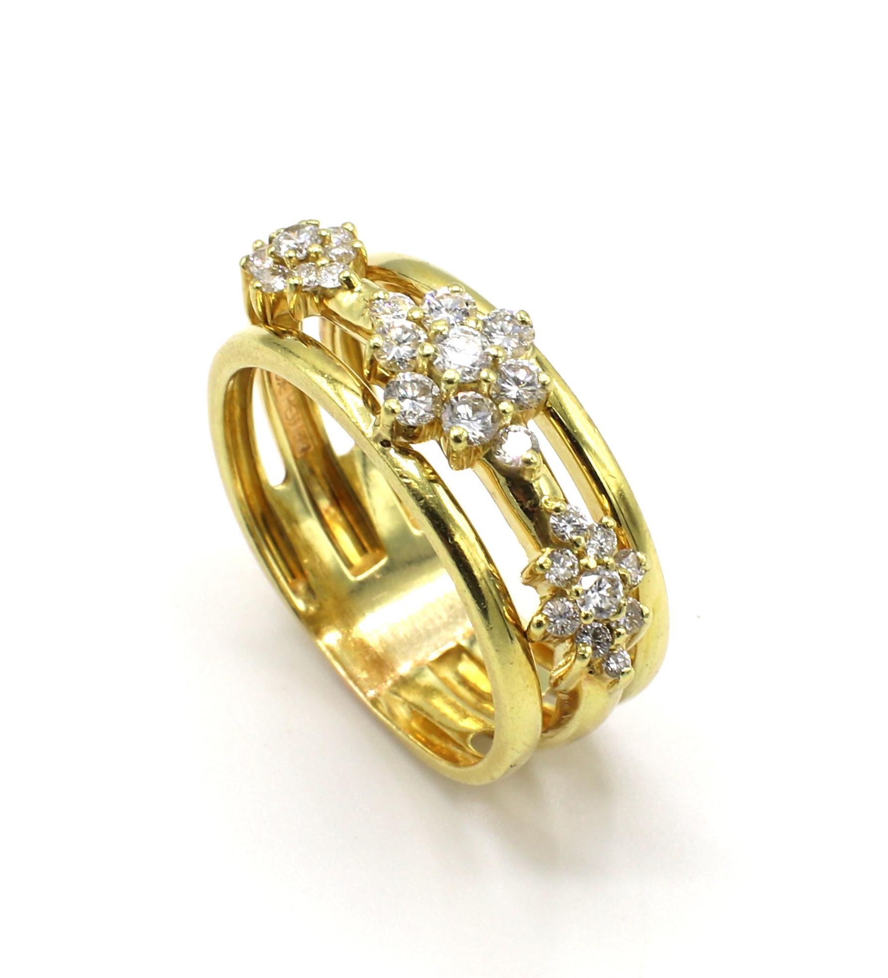Jose Hess 18 Karat Yellow Gold Natural Diamond Cluster Ring 
Metal: 18k yellow gold
Weight: 7.44 grams
Diamonds: Approx. .50 CTW G-H VS natural diamonds
Size: 9 (US)
Width: 8.5MM
Signed: Jose Hess 18K
