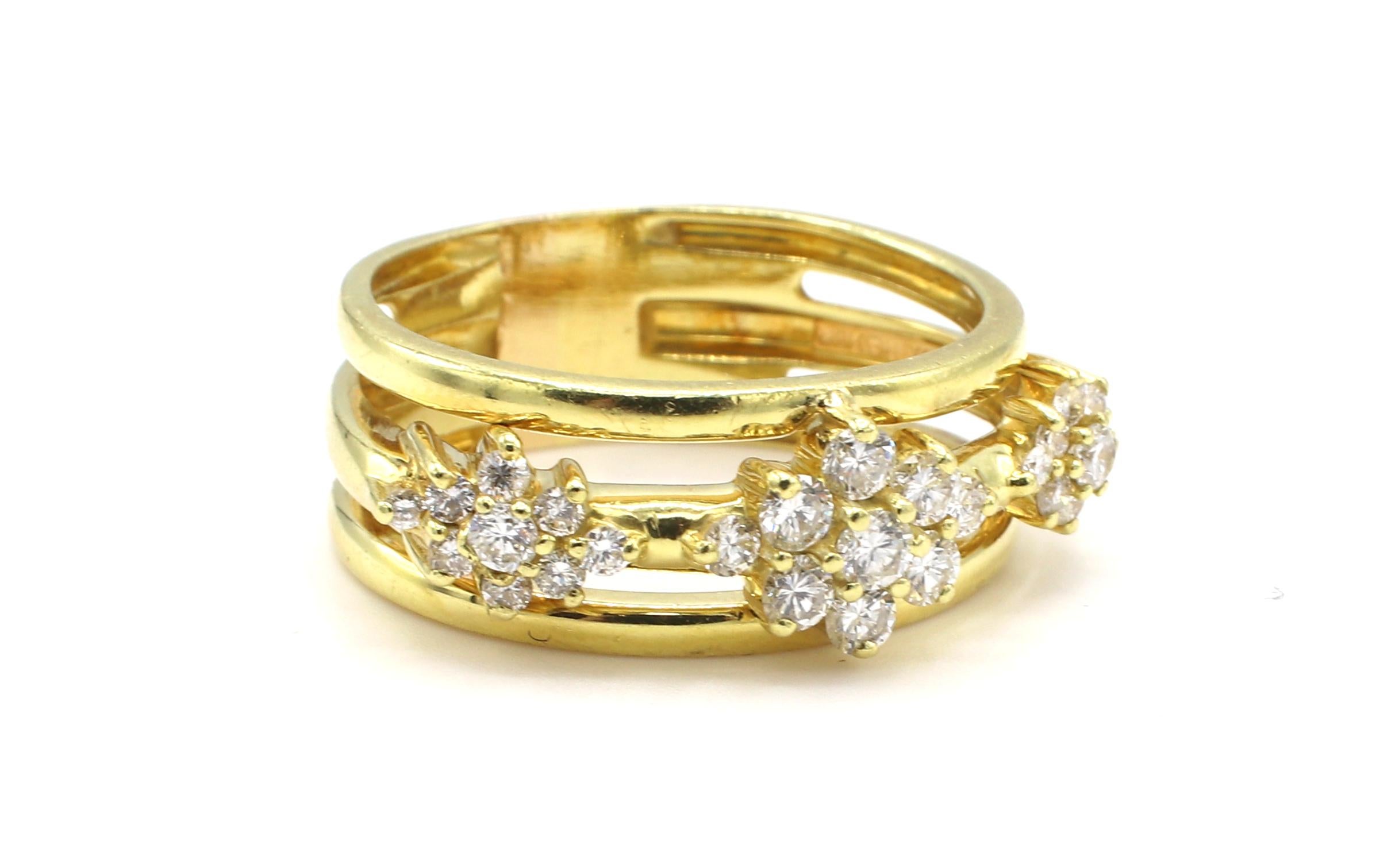 Round Cut Jose Hess 18 Karat Yellow Gold Natural Diamond Cluster Band Ring