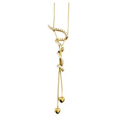 Jose Hess 18 Karat Yellow Gold Drop Necklace with Hearts and Diamond Squiggle